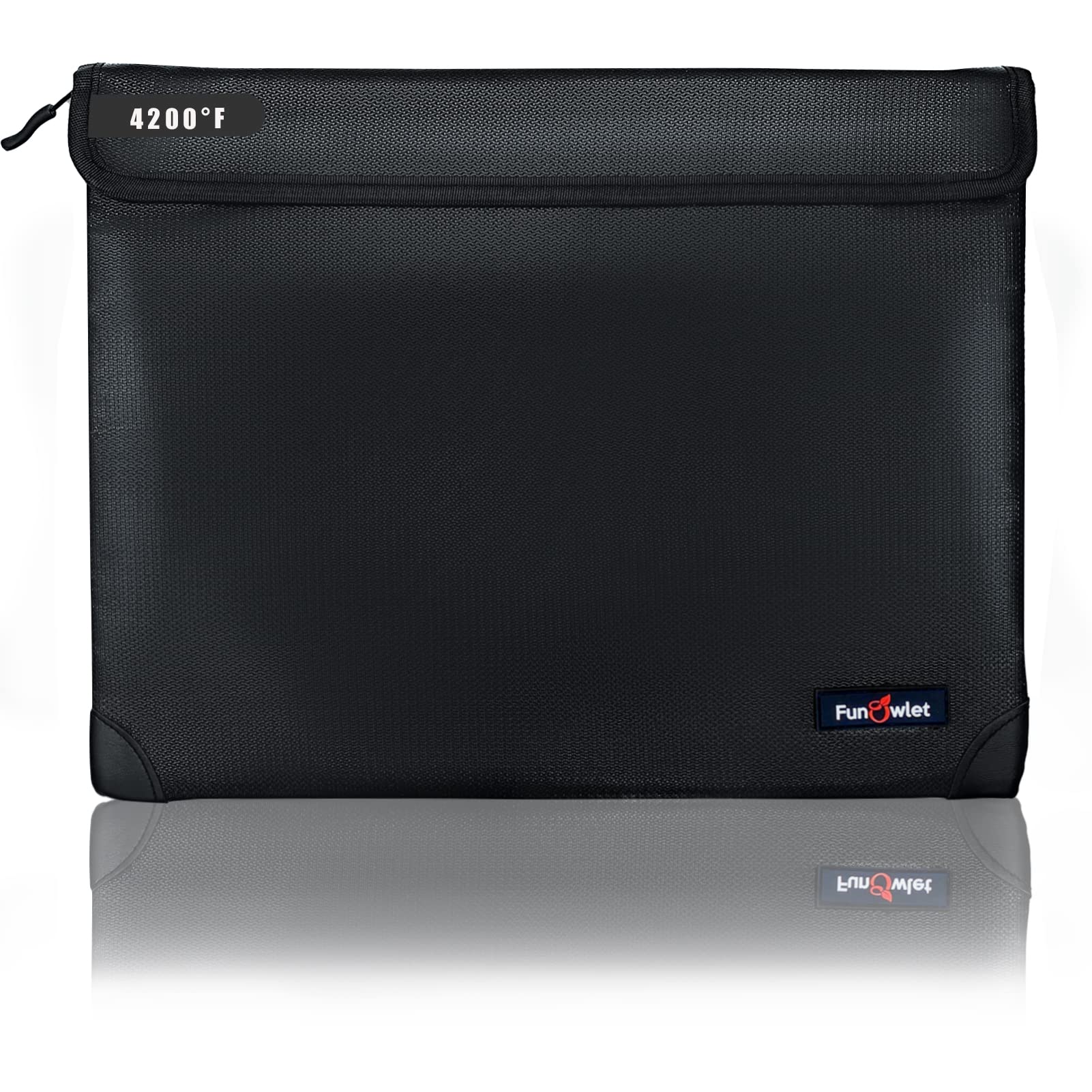 Fireproof Waterproof Money Document Bag - with 4200°F Heat Insulated Safe Storage Pouch with Zipper, Upgraded 8 Layers of Functional Material for Valuables (13.9"x10.6" Black)
