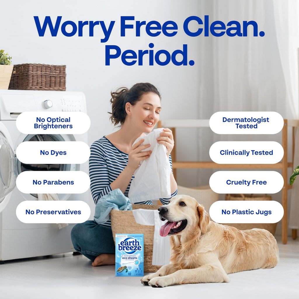 Earth Breeze Laundry Detergent Sheets Fragrance-Free - 60 Loads Eco Liquidless Soap - Travel-Friendly for Hot & Cold Cycles, Tackles Tough Stains & Odors - Gentle on Sensitive Skin, 30 Ct