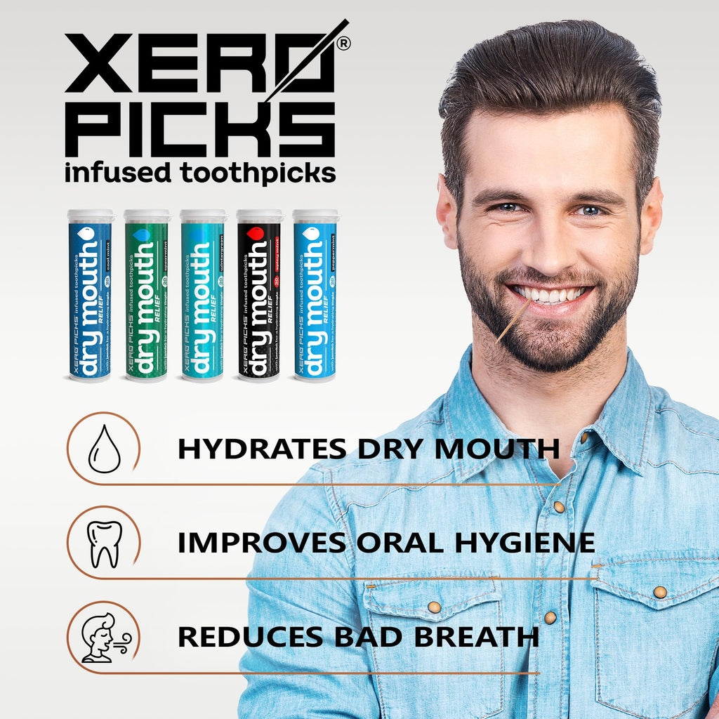 Xero Picks Dry Mouth - Infused Flavored Toothpicks for Long Lasting Fresh Breath & Dry Mouth Prevention (Mints Variety, 20 Count (Pack of 5))