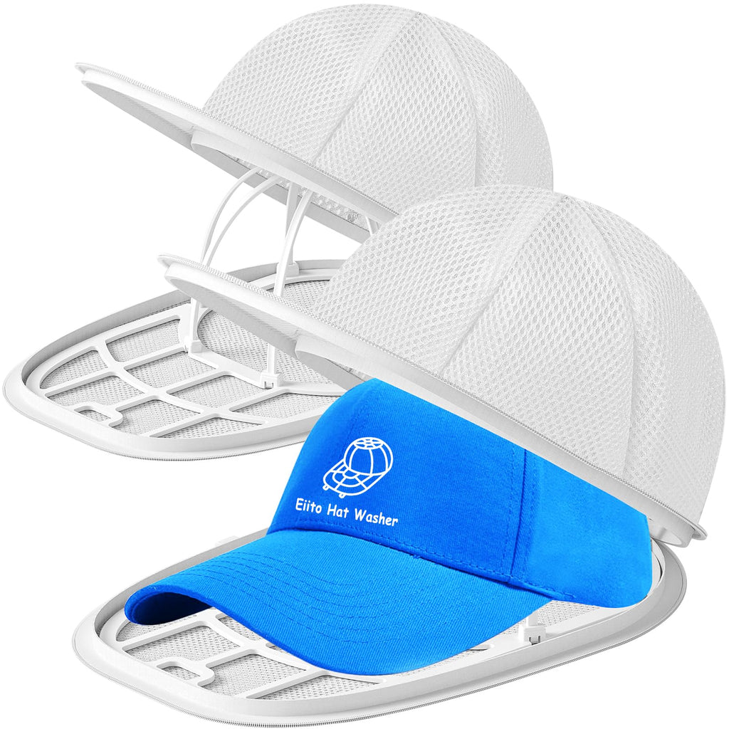Hat Washer Cage Hats Cleaner, Hat Washer for baseball caps for Washing Machine or Dishwasher, Ball Cap Washers Frame for Flat & Curved Hats.2-Pack White