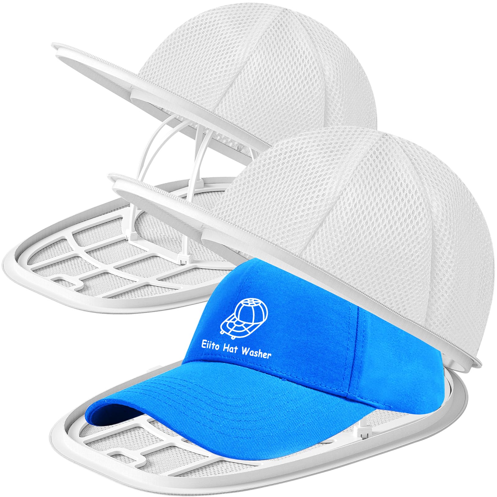 Hat Washer Cage Hats Cleaner, Hat Washer for baseball caps for Washing Machine or Dishwasher, Ball Cap Washers Frame for Flat & Curved Hats.2-Pack White