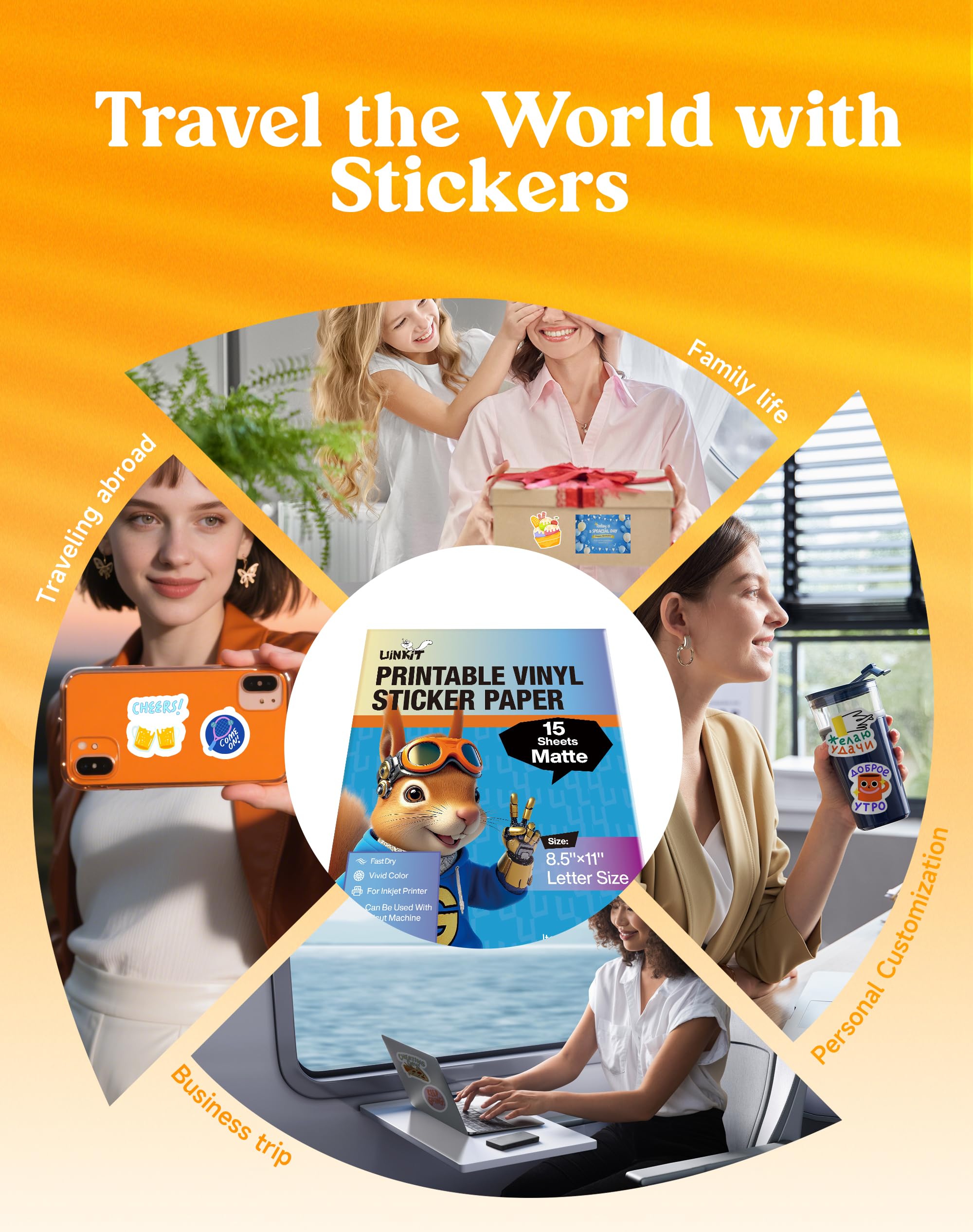 Uinkit Premium Printable Matte Vinyl Sticker Paper for Inkjet Printer and Laser - 30 White Matte Sticker Paper Waterproof - Durability Adhesive Paper 11x17, Fast Dry, Great for Cutting Machines