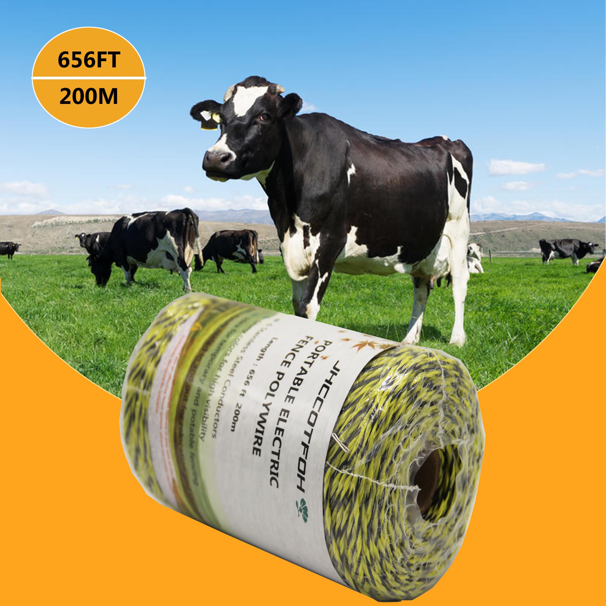 Electric Fence Polywire 656 Feet，200 Meters 6 Conductors Portable Electric-Fence Rope for Reliable Conductivity and Rust Resistance