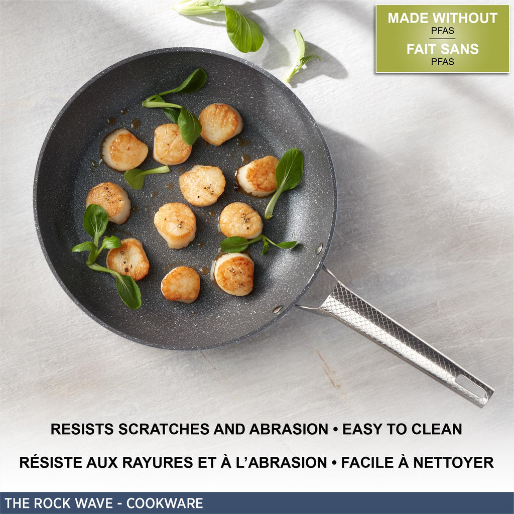 Starfrit The Rock Wave 30cm (12") Non-Stick Fry Pan with Wave.Tec Non-Slip Handle - Aluminum - Oven Safe - PFOA Free - Easy to Clean - Blue