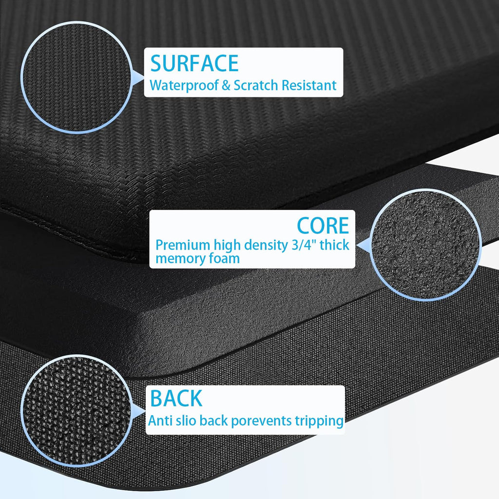 Artnice Kitchen Mats for Floor, 0.75" Cushioned Anti Fatigue Mat, Memory Foam Kitchen Rug, Non Slip Waterproof Comfort Mat for Standing, Home, Office (17.3" x 28", Black)