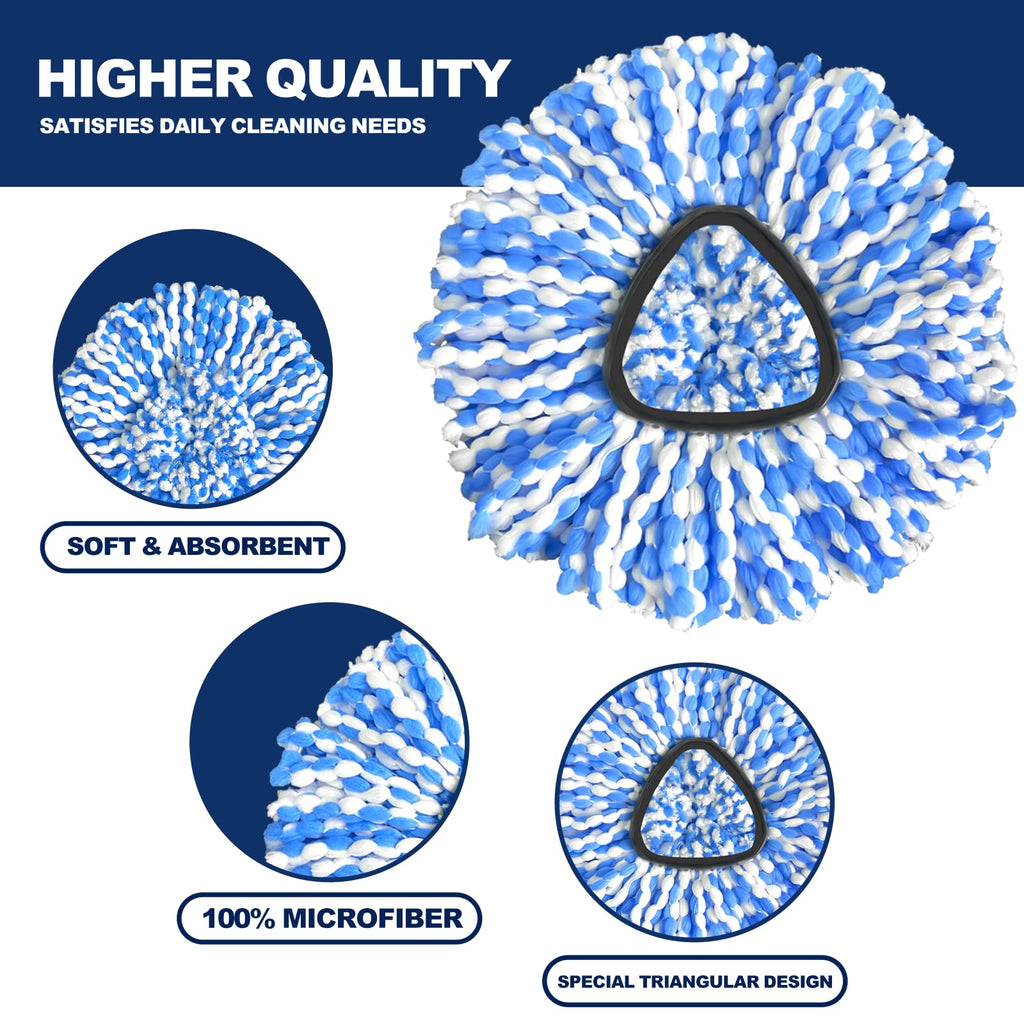 Spin Mop Head Refill, 6Pcs Rotating Triangle Mop Head, Microfiber, Machine Washable
