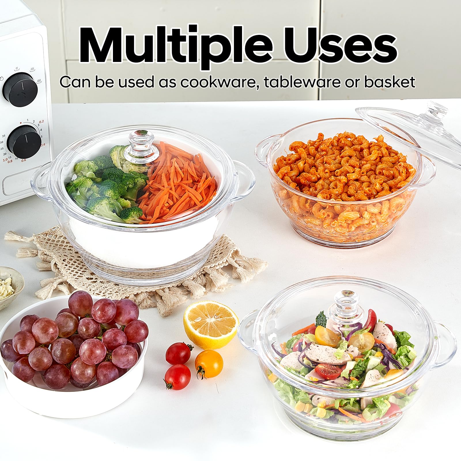 2.5L Glass Microwave Vegetable Steamer, Steamer for Cooking, Microwave Dumpling Fish Broccoli Bun Potato Food Cooker with Lid & Steaming Basket for Convenient Quick Healthy, BPA-Free, Dishwasher Safe