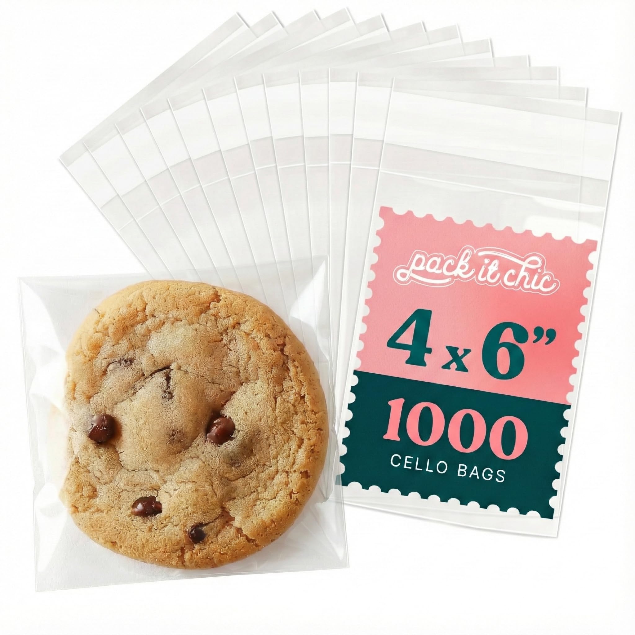 4" X 6" Self Sealing Cellophane Bags (1000 Pack) - Clear Cookie Bags With Seal for Baked Goods Packaging, Cookie Wrappers, Bakery Packaging, Bake Sale, Candy, Treats, Goodies, Gifts, Party Favors