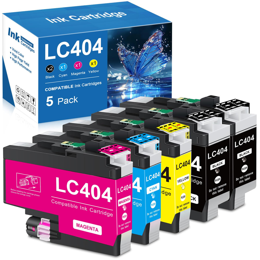 LC404 Ink Cartridges 5 Pack Replacement for Brother Ink Cartridges LC404 Compatible for Brother Printer MFC-J1205W J1215W, Ink LC 404 (2 Black/1 Cyan/1 Magenta/1 Yellow)