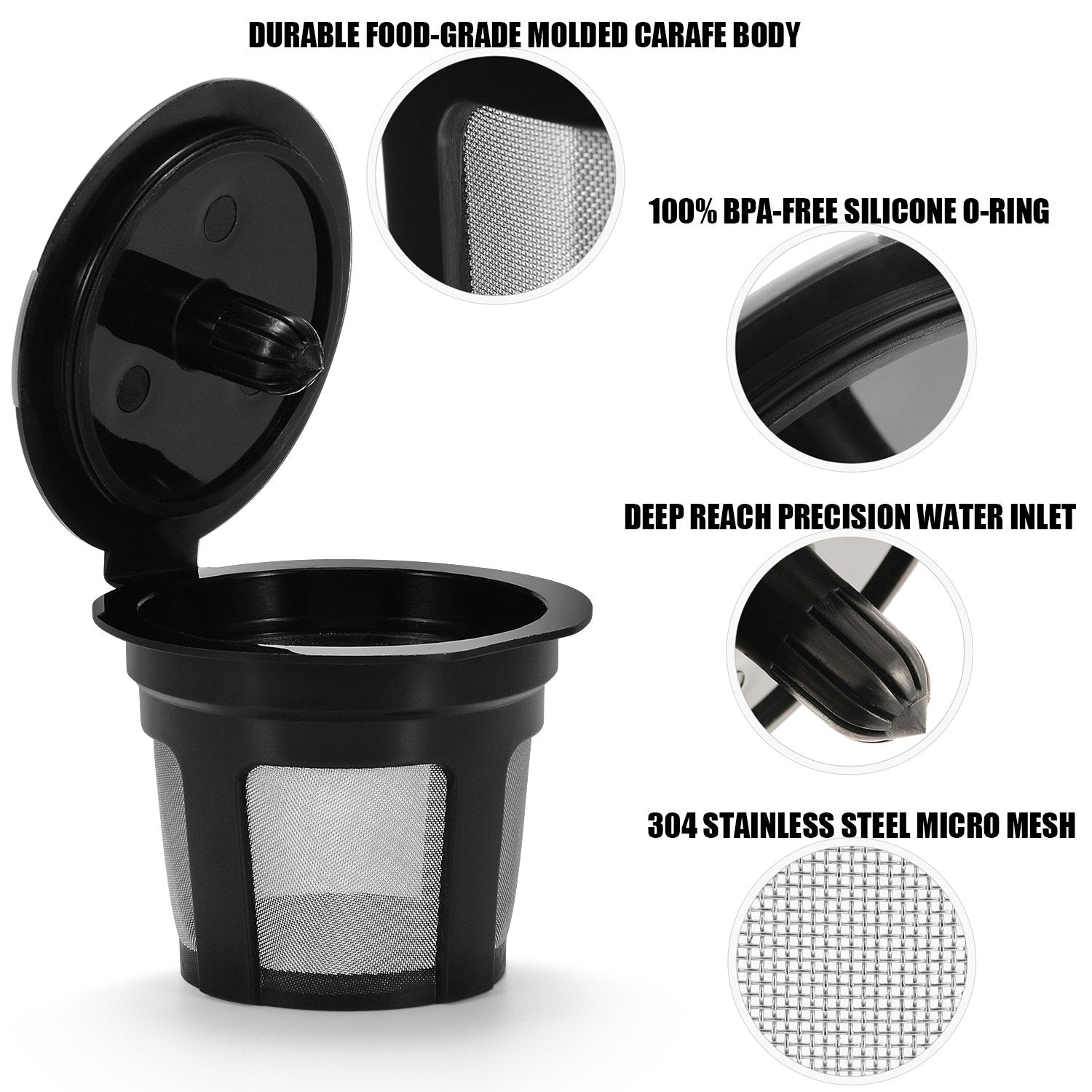 STYDDI Reusable K Cups for Keurig, 6-Pack Refillable Coffee Filter Pods for Keurig 1.0 and 2.0 Brewers with Cleaning Brush