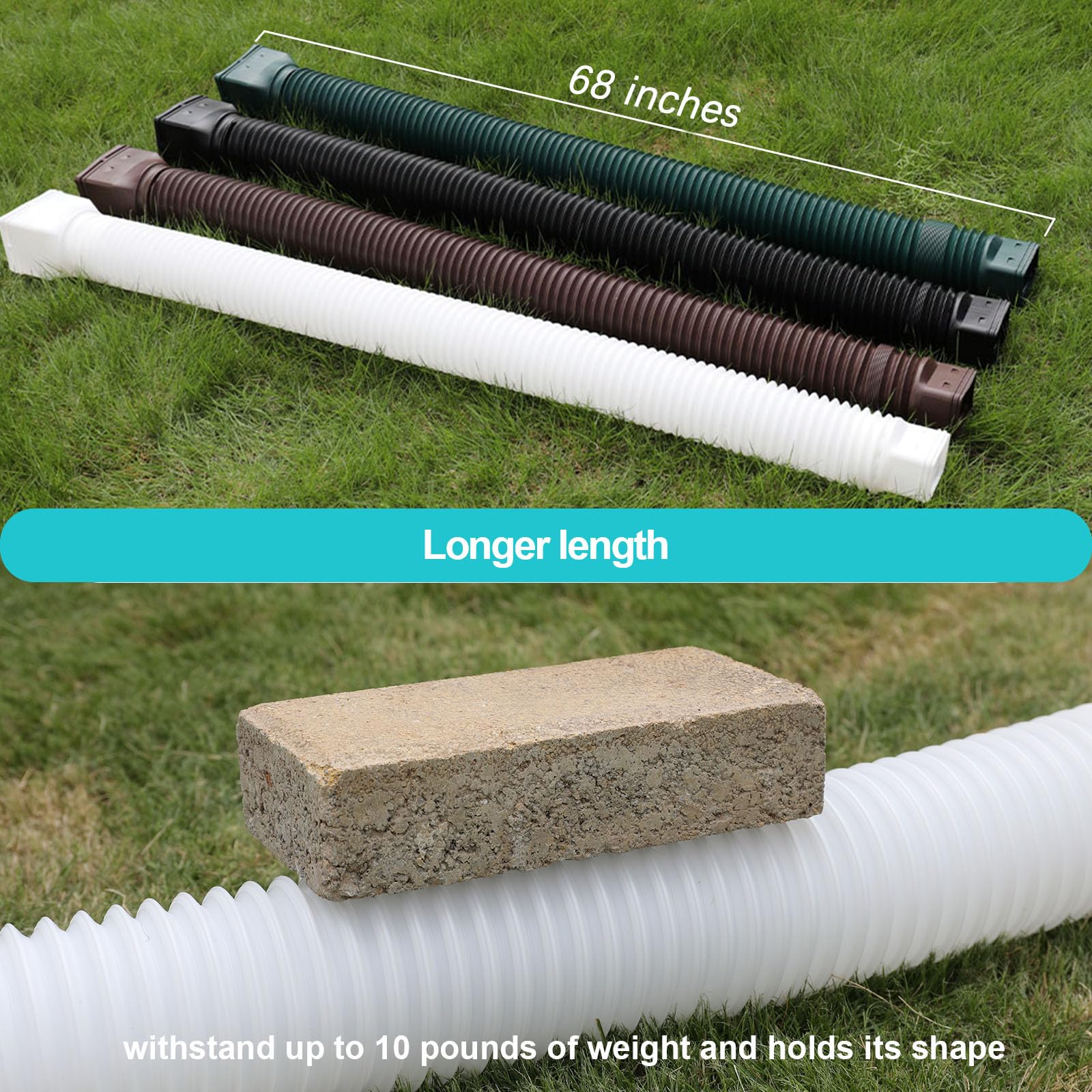 plusgutter White 1-Pack Rain Gutter Downspout Extensions Flexible, Drain Downspout Extender,Down Spout Drain Extender, Gutter Connector Rainwater Drainage,Extendable from 21 to 68 Inches