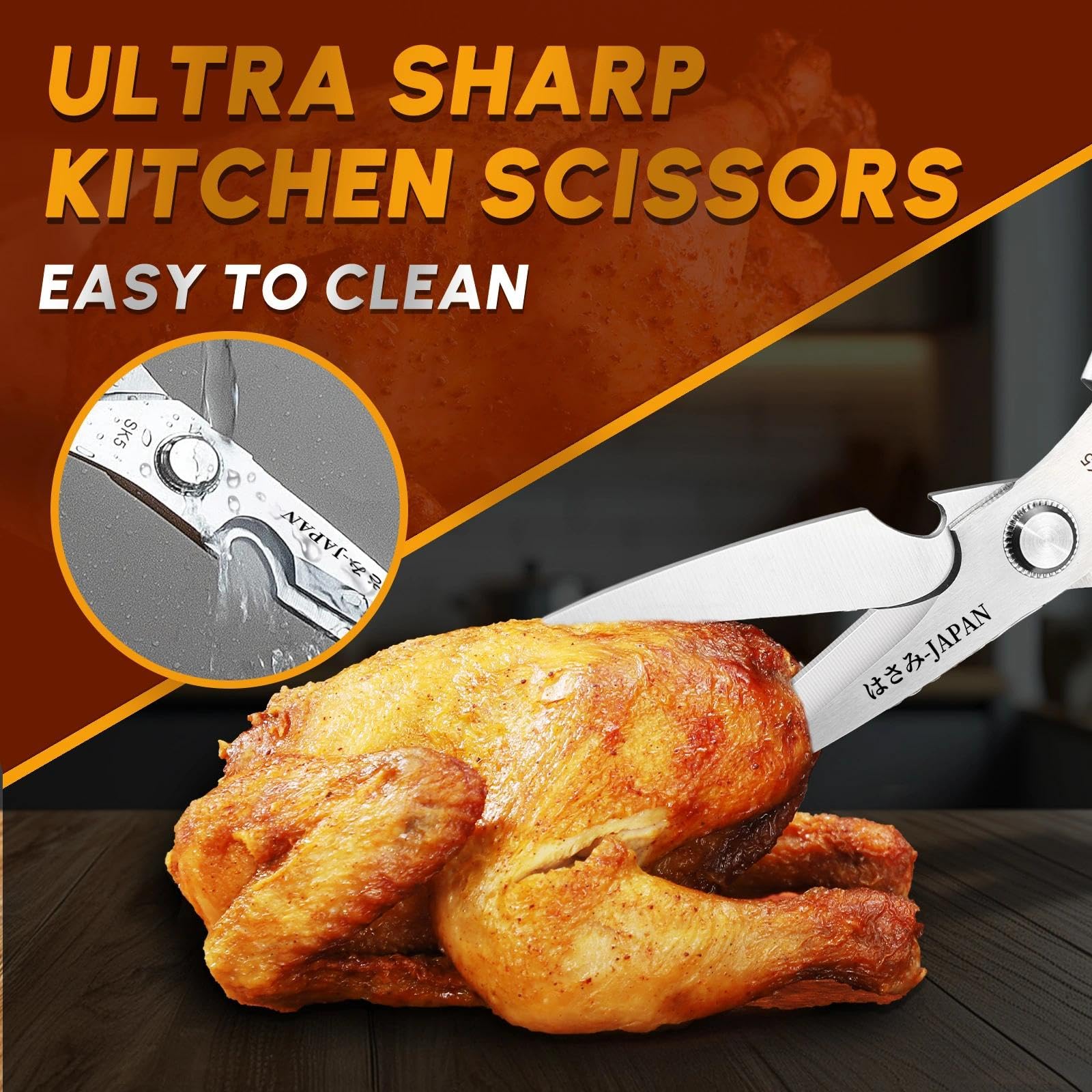 Dream Reach Kitchen Scissors Set Silver - Upgraded Stainless Steel Kitchen Shear, Sharp Meat Scissors Dishwasher Safe, Heavy Duty Poultry Shears, Japanese Cooking Scissor for Food, Chicken Bones