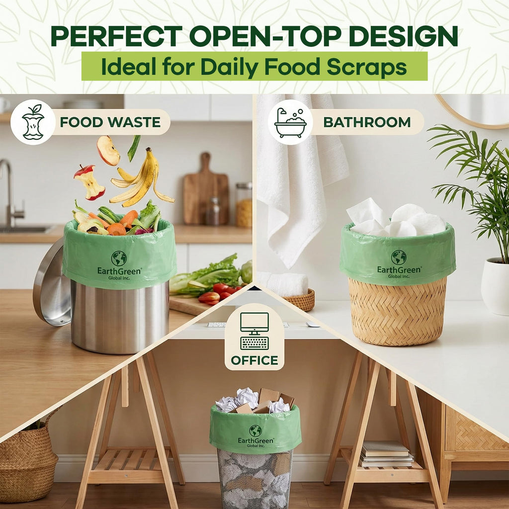 EarthGreen 100 Extra Strong Compost Bags 11L (3 Gallon) – Leak Resistant Food Waste Kitchen & Green Bin Liners Leak-Resistant Compost Bags for Countertop Bin & Small Green Bin Bags BPI certified