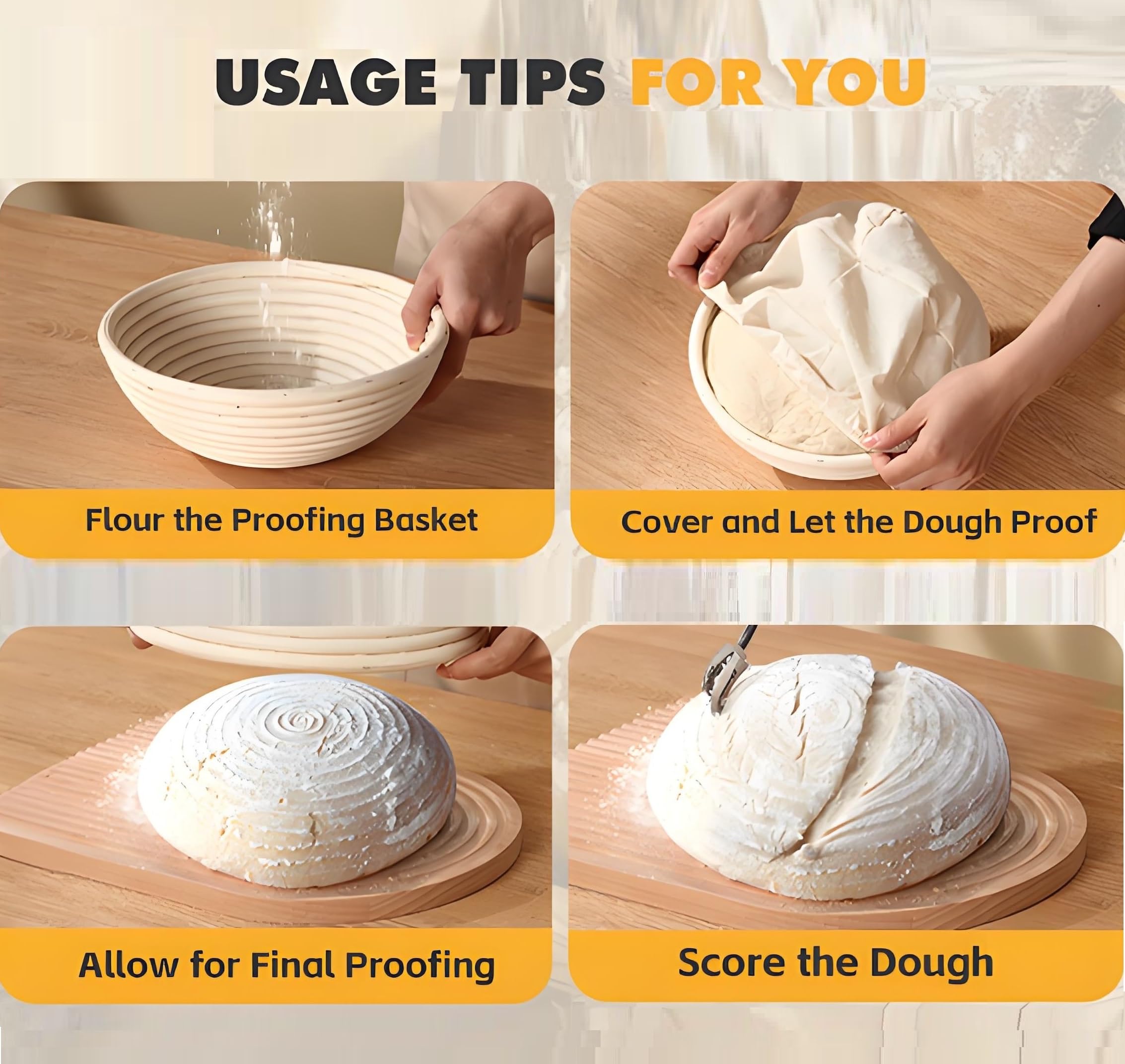 KOACKL Banneton Bread Proofing Basket, Sourdough Starter Kit, 9 Inch Round Banneton Basket, Proofing Basket, Sourdough Bread Making Tools with Cloth Liners for Making Beautiful Bread