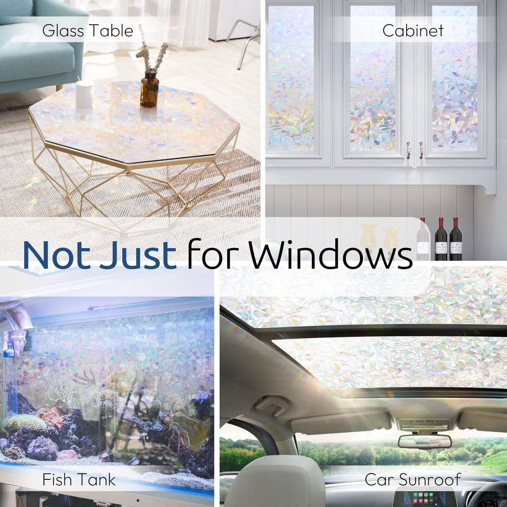 rabbitgoo Rainbow Window Films for Privacy, 3D No Glue Decorative Window Clings, UV Blocking Removable Stained Glass Tint Film, Privacy Glass Stickers for Home Office Door, 44.5X200cm