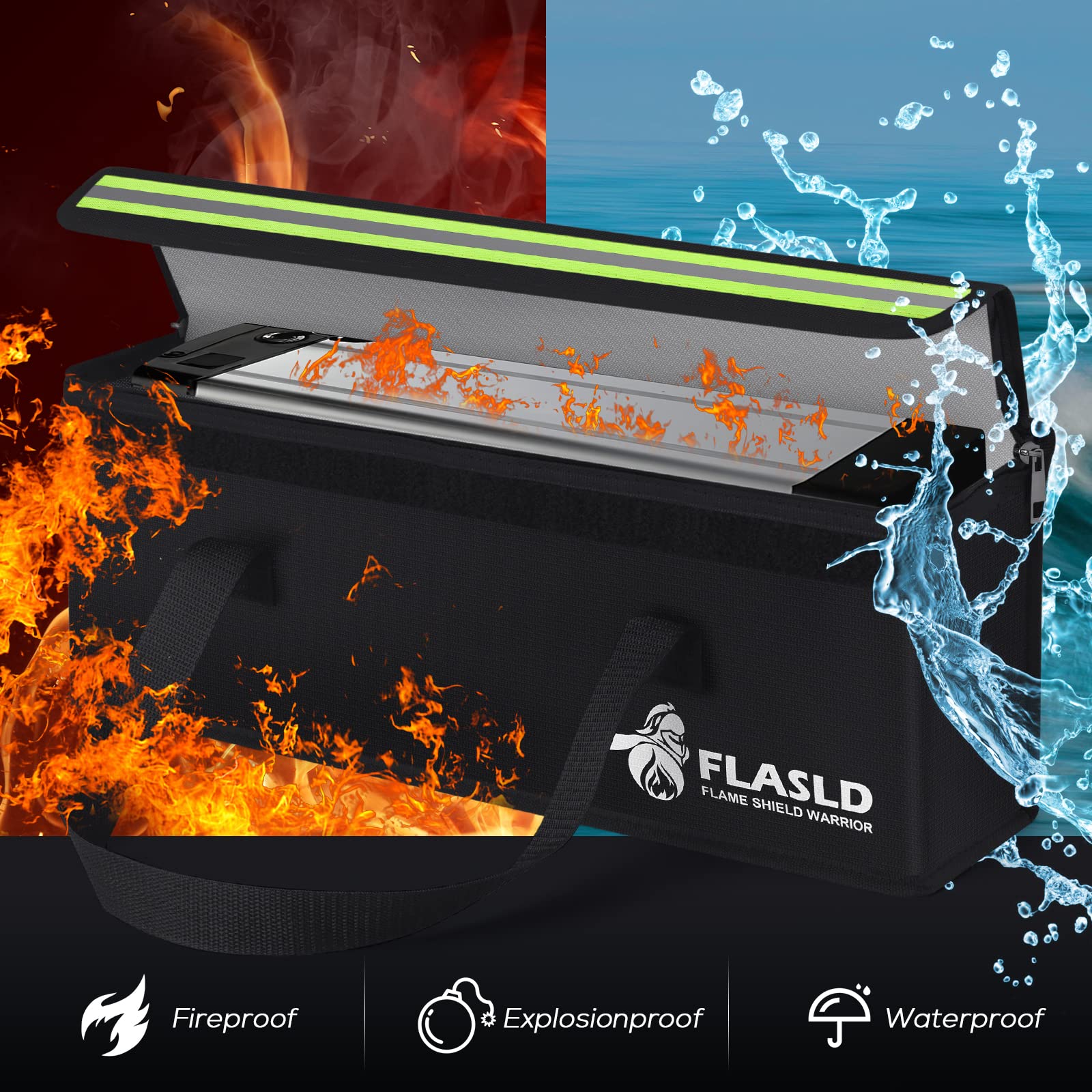 FLASLD E-Bike Battery Bag Fireproof Safe Charging Bag Explosionproof Lipo Battery Bag Large Capatity for Storage Charging (16 x 4.3 x 5in)