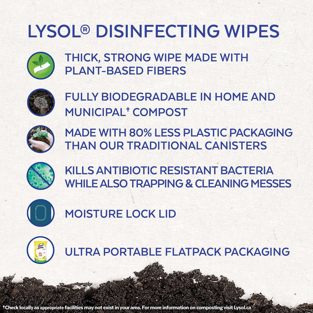 Lysol Disinfecting Wipes Flatpack, Citrus, Biodegradable Wipes, Kills 99.9% of Viruses & Bacteria, Bulk Pack of 4, 336 count (4 x 84 count)
