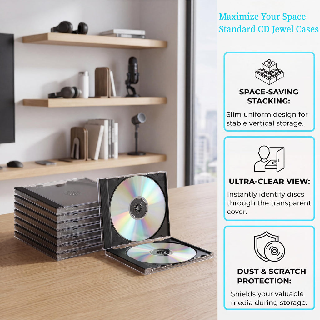 Unomor Clear CD Jewel Cases Standard Size 6 Pack - Plastic CD DVD Replacement Cases, Stackable Disc Organizer with Interlocking Tray for Music Movie Collection and Home Media Storage