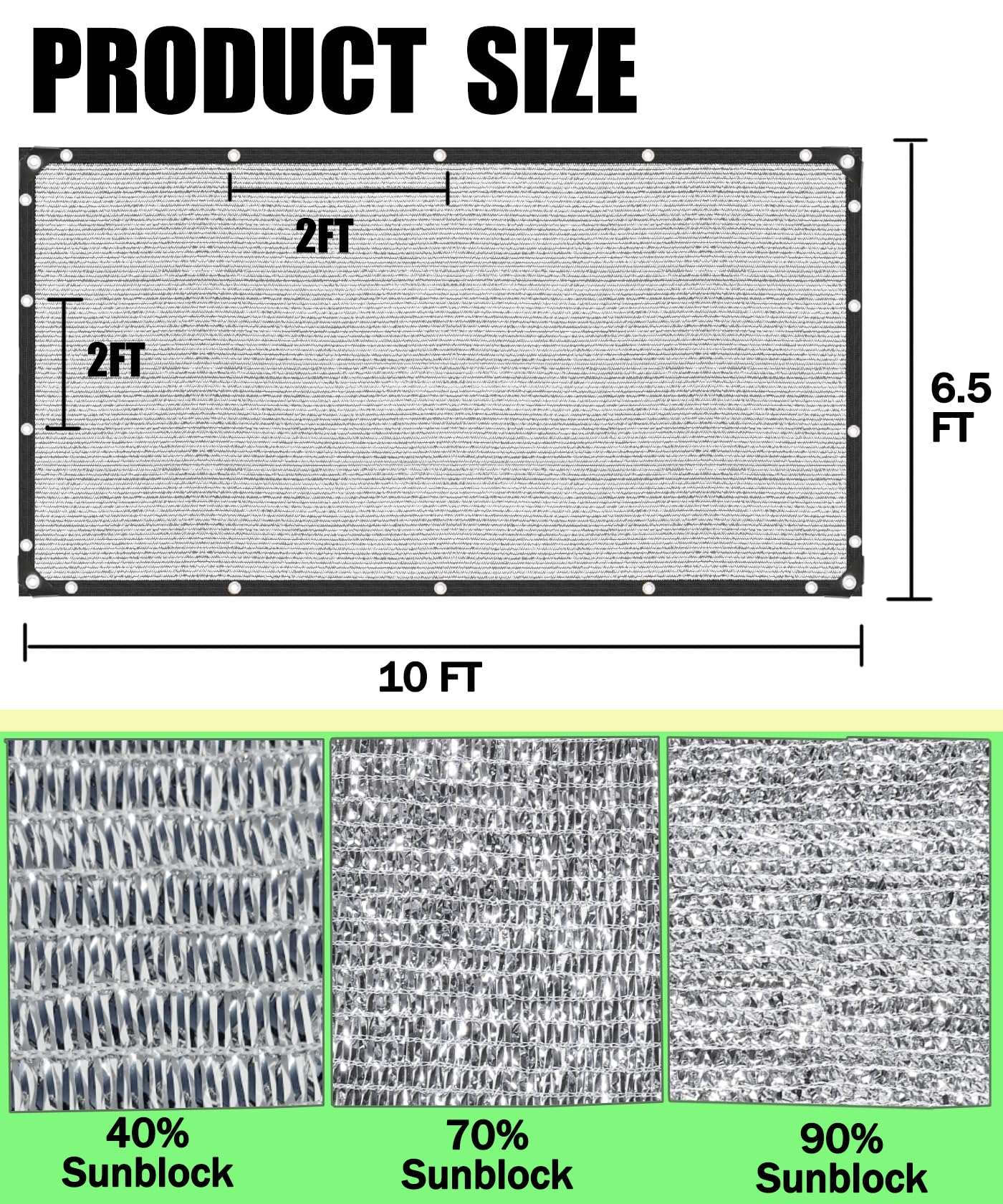 70% Aluminum Shade Cloth 6.5 FT x 10 FT, Durable Mesh Silver Tarps with Grommets and Ball Bungee,Reflective Sun Shade Net Cover for Pet Shade, Car Cover, Patio Garden, Pergola, Plants Growing, Pools