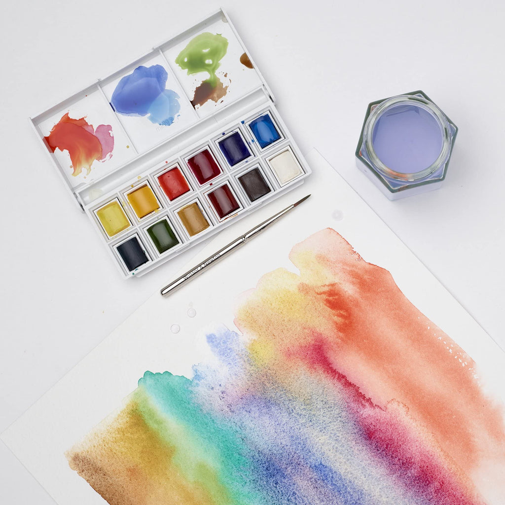 Winsor & Newton Cotman Water Colour Paint Sketchers’ Pocket Box, Half Pans, 13 Count (12 Colors and a Brush)