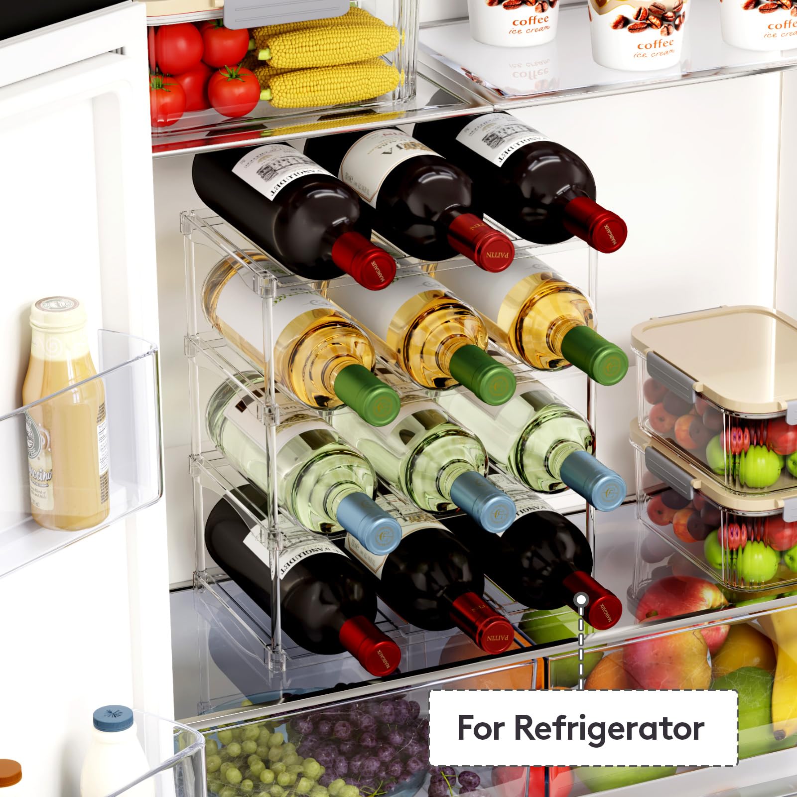Lifewit Stackable Water Bottle Organizer for Cupboard, Freezer, Pantry, Plastic Bottle Holder for Kitchen Worktop, Cabinet, Desk, 4 Tier for 12 Bottles