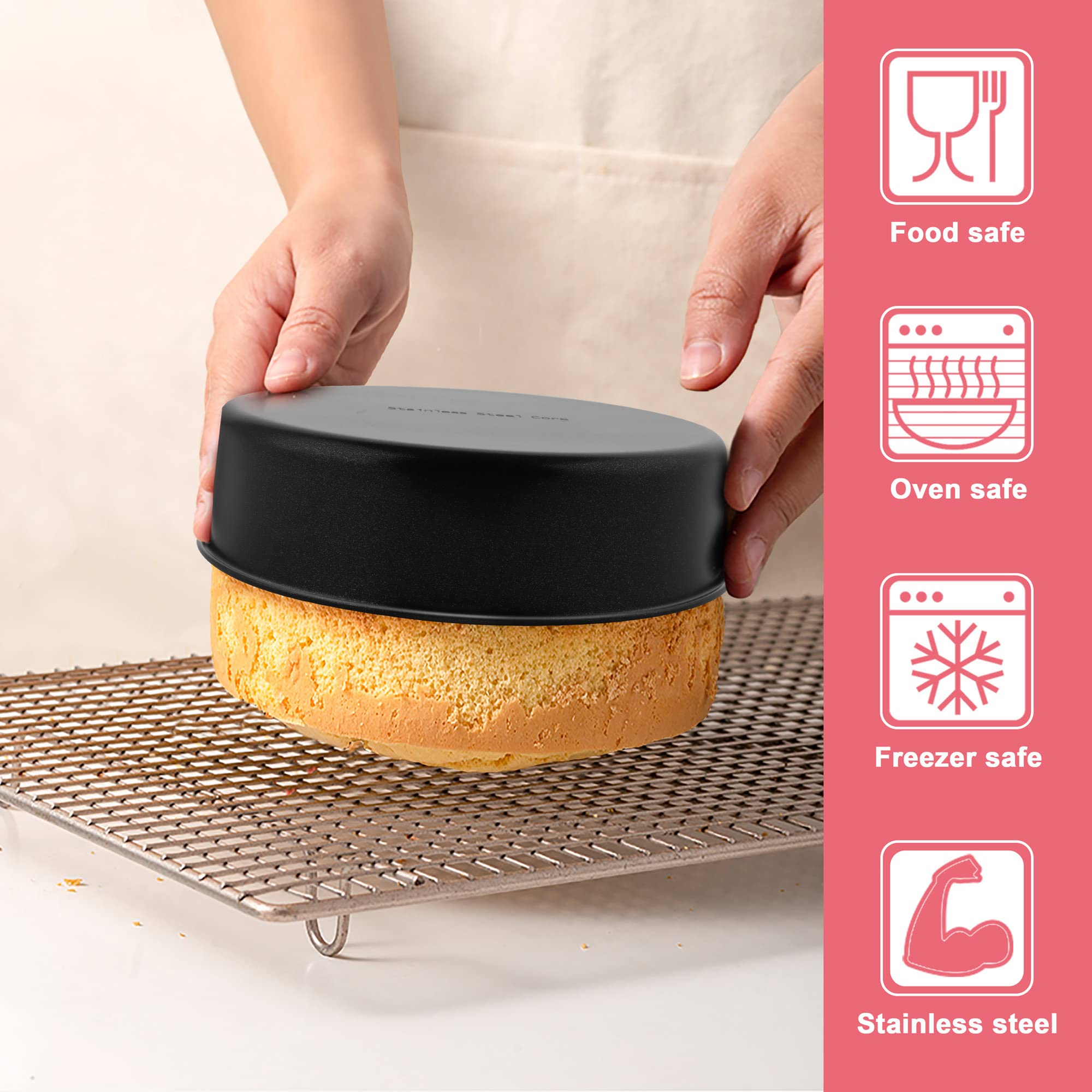 6 Inch Cake Pan Set of 3, E-far Nonstick Stainless Steel Small Round Cake Pans Tin for Baking Layer Cakes, Stainless Steel Core & Non-Toxic Coating, Straight Side & 2 Inch Deep