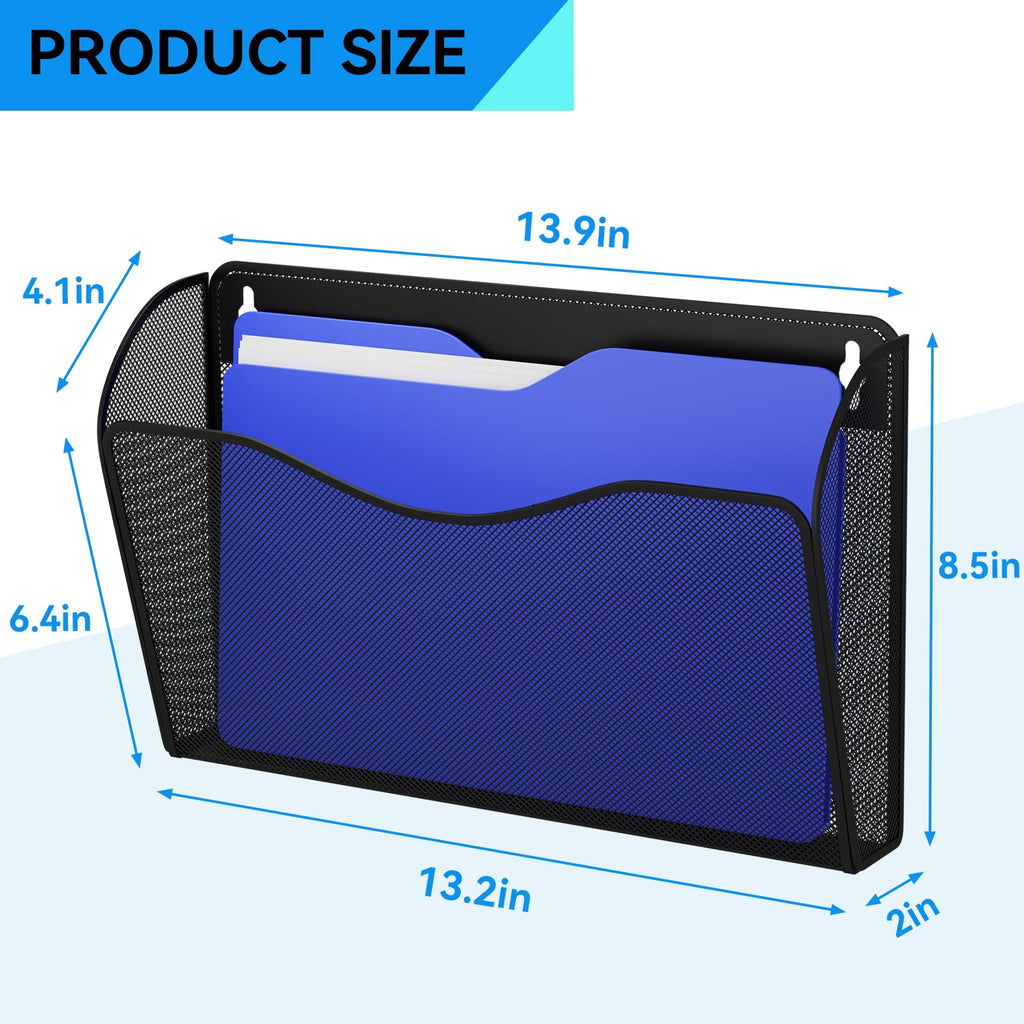 GDINDINFAN 3 Single Pocket Wall File Holder, Mesh Hanging File Folder Paper Organizer, Vertical Wall Mounted Mail Basket, Storage Organization Magazine Rack for Office, Home and School, Black