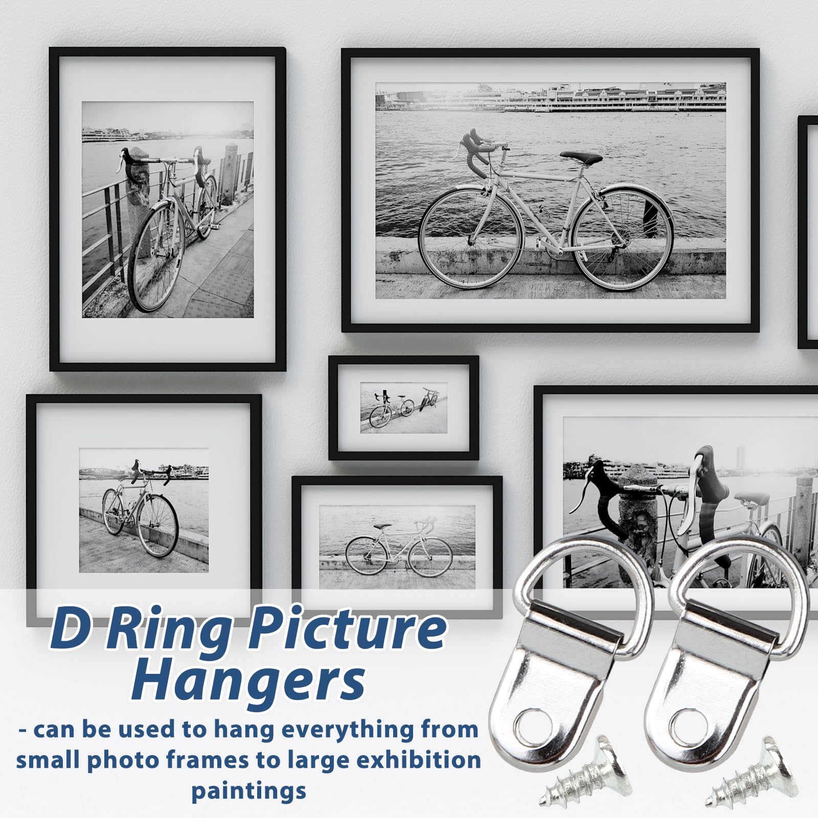 300Pack 1/4 D Ring Hanger, Ready Screw D Ring Picture Hangers Set Heavy Duty for Picture Frames and Mirrors, Used by Framing Professionals1