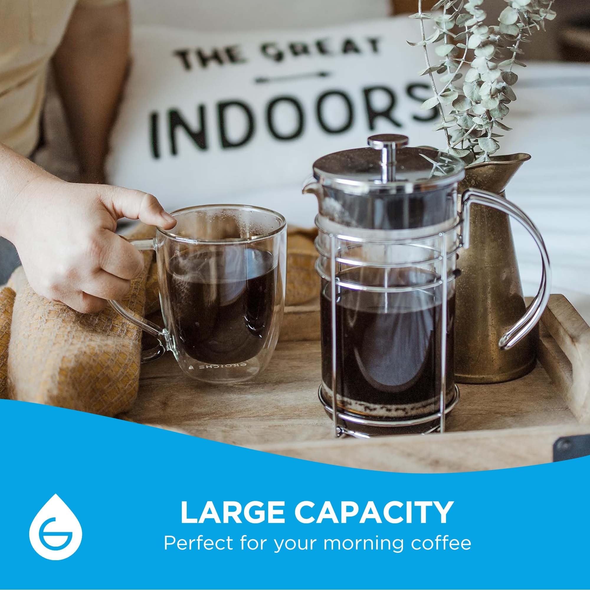 GROSCHE Cyprus 16 fl. oz Double-Wall Glass Mug Set | Espresso, Latte, Tea & More | Hot & Cold Beverages | Stylish & Aesthetic | Dishwasher Safe | Heatproof | Drinking Glassware