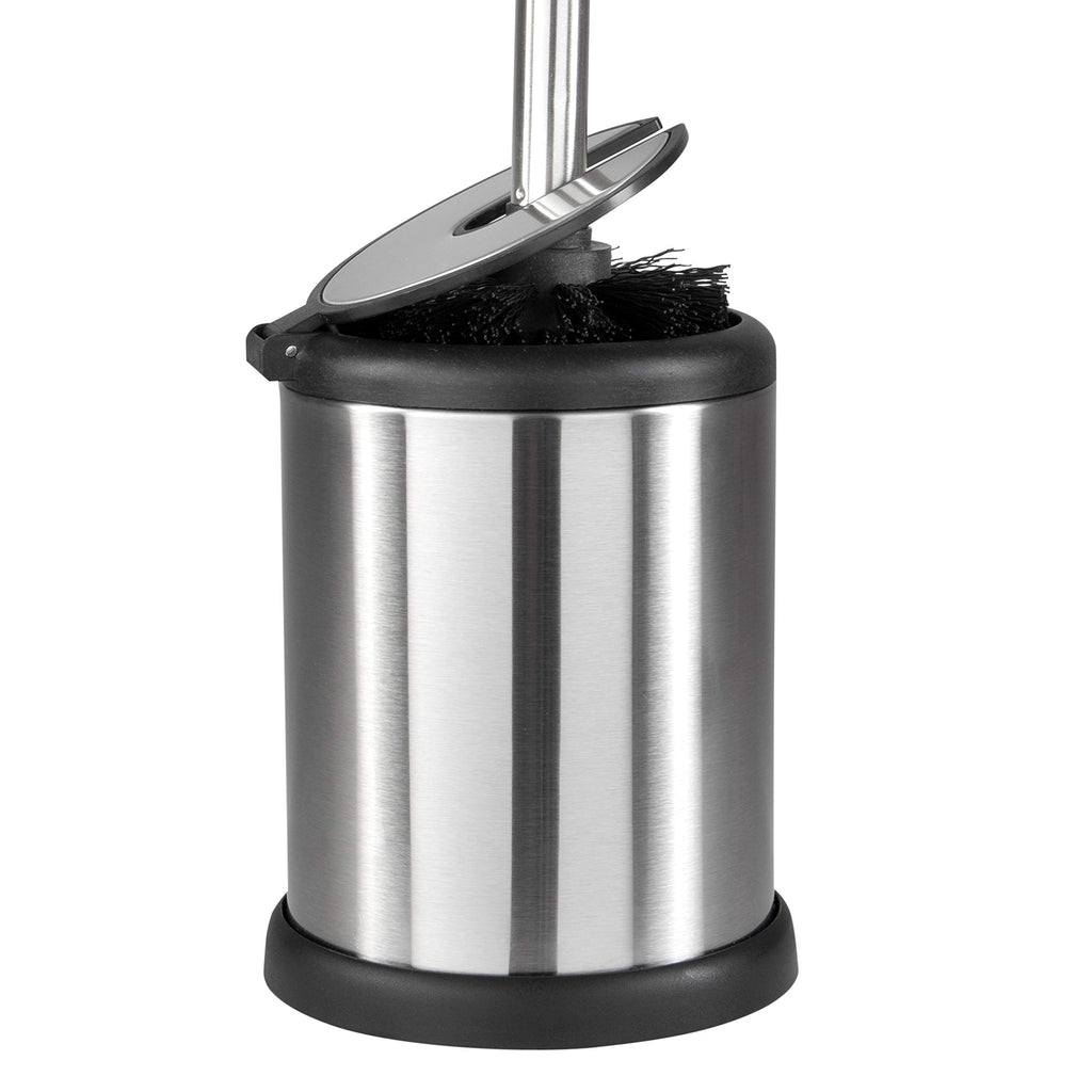 Bath Bliss Toilet Brush and Holder | Self Closing Lid | 360 Degree Brush Head | Bathroom Cleaning | Compact Size | Storage and Organization | Stainless Steel