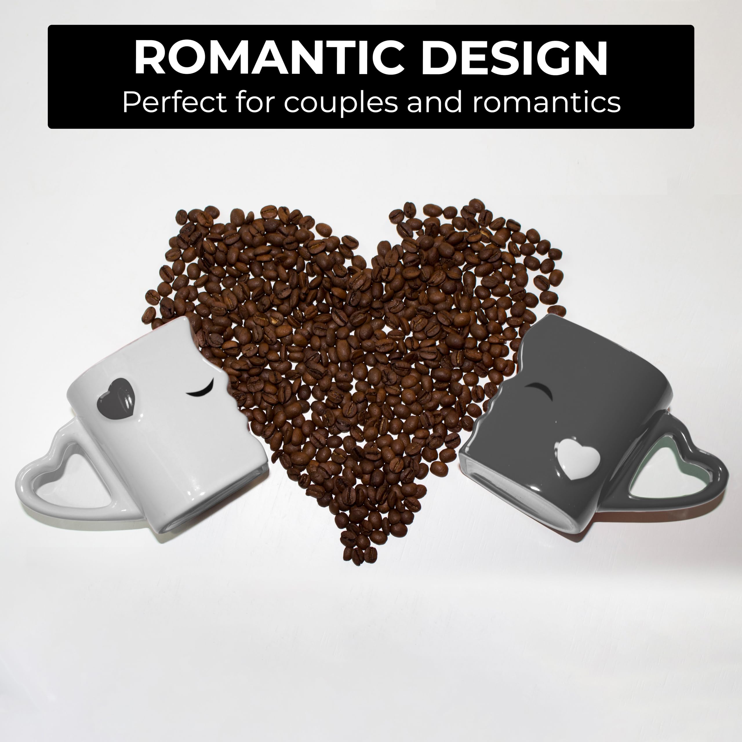 MIAMIO - Coffee Mugs/Kissing Mugs Set Bridal Pair Gift (Grey)