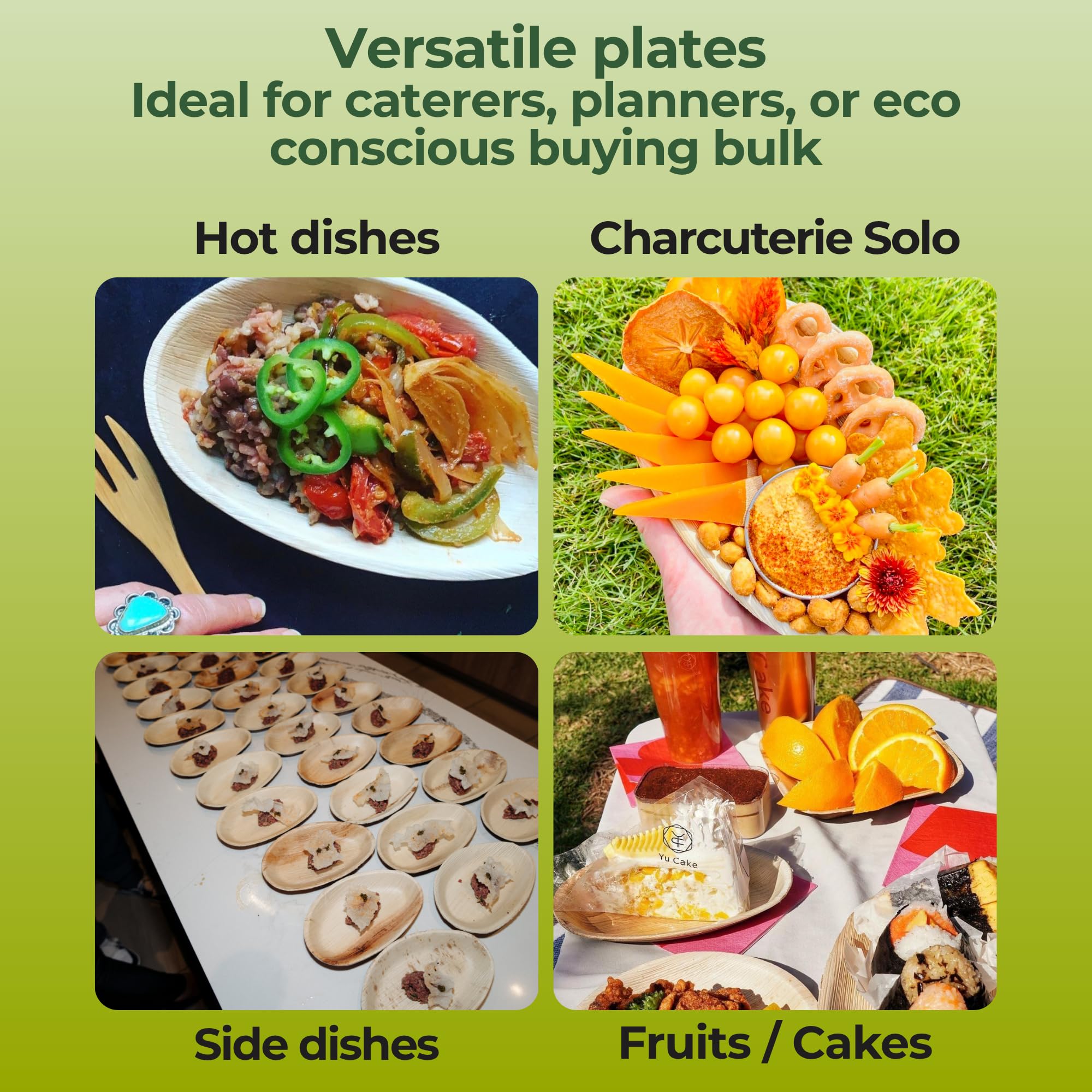 Dtocs Palm Leaf Disposable Plates 7x5 Inch Oval (50) | Wooden, Bamboo Plates Look | Dinnerware Set for Appetizer, Dinner, Mini Charcuterie Boards | Disposable Alt to Plastic, Wood, Paper Plates