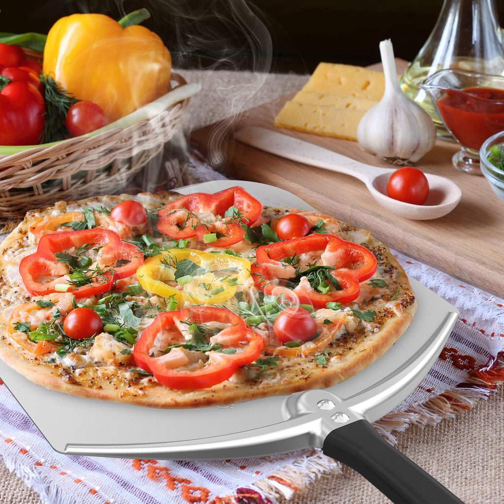 Mimiuo 12 x 14 Inch Aluminum Pizza Peel – Heavy-Duty Non-Stick Pizza Spatula for Oven & Grill, Lightweight Turning Shovel for Baking Bread, Pie & Pastries, Professional Pizza Tools