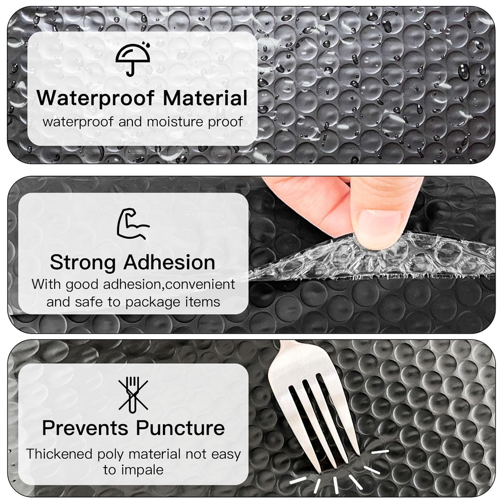 Proprobag 8.5 x 11 Bubble Mailers 50 Pack - Outer Size 9x12 Heavy Duty Black Padded Mailer with Self Seal, Waterproof Shipping Envelopes, Bubble Wrap Protection for Ecommerce, Non See Through