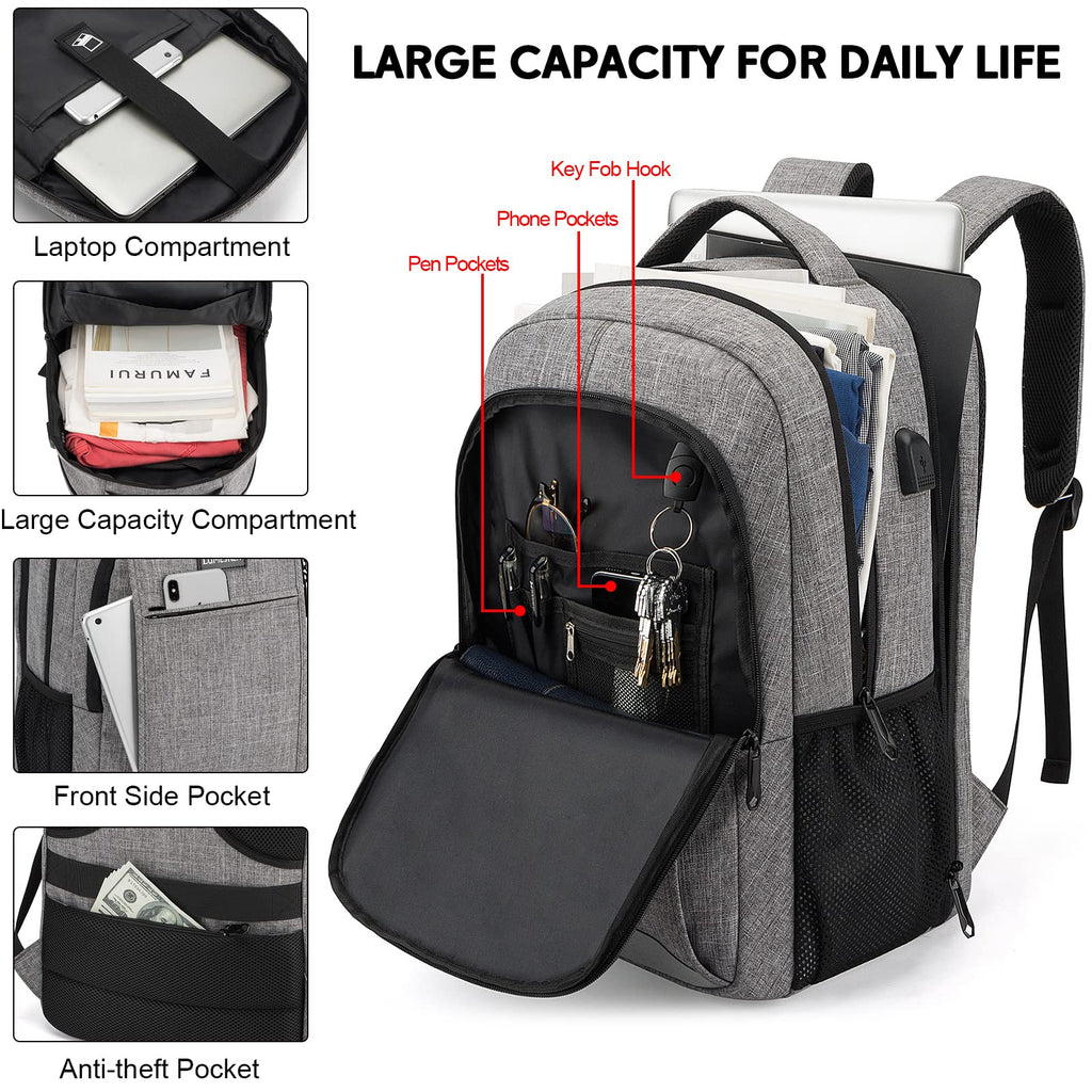 Laptop Backpack for Men,Water Resistant Travel Laptop Backpack with USB Charging Port,Anti Theft College School Backpack