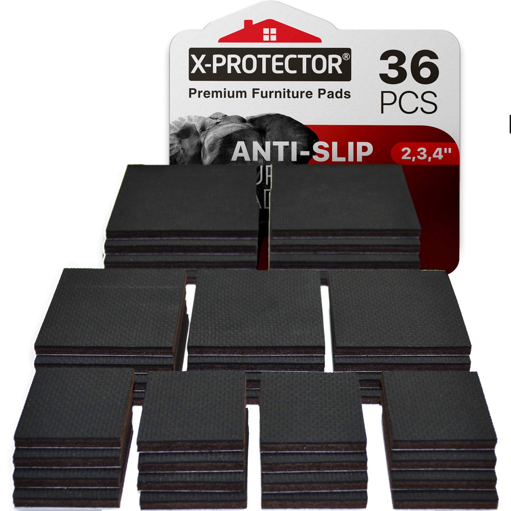 Non Slip Pads X-PROTECTOR Great Pack (36-Pack) 16 pcs 2" + 12 pcs 3" + 8 pcs 4" Furniture Pads! Best Furniture Grippers - Rubber Feet - Floor Protectors - Non Skid Pads for Keep in Place Furniture