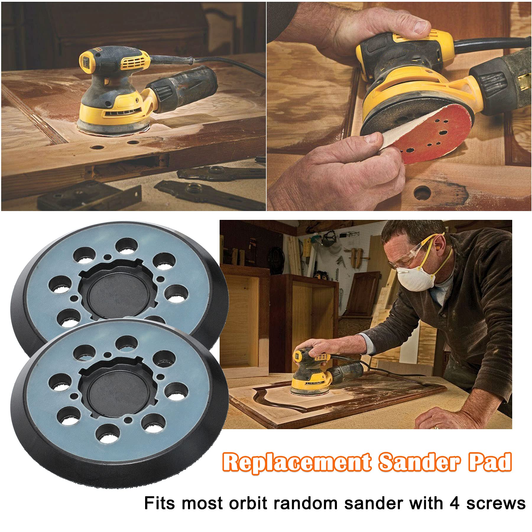 Wadoy 5 Inch Sander Pad Replacement Compatible with Dewalt Orbital Sander DWE6421 DWE6421K DWE6423 DWE6423K DCW210B, 8 Hole Hook and Loop Sanding Pad Replaces DWE64233 N329079 RSP54(2 Pcs)