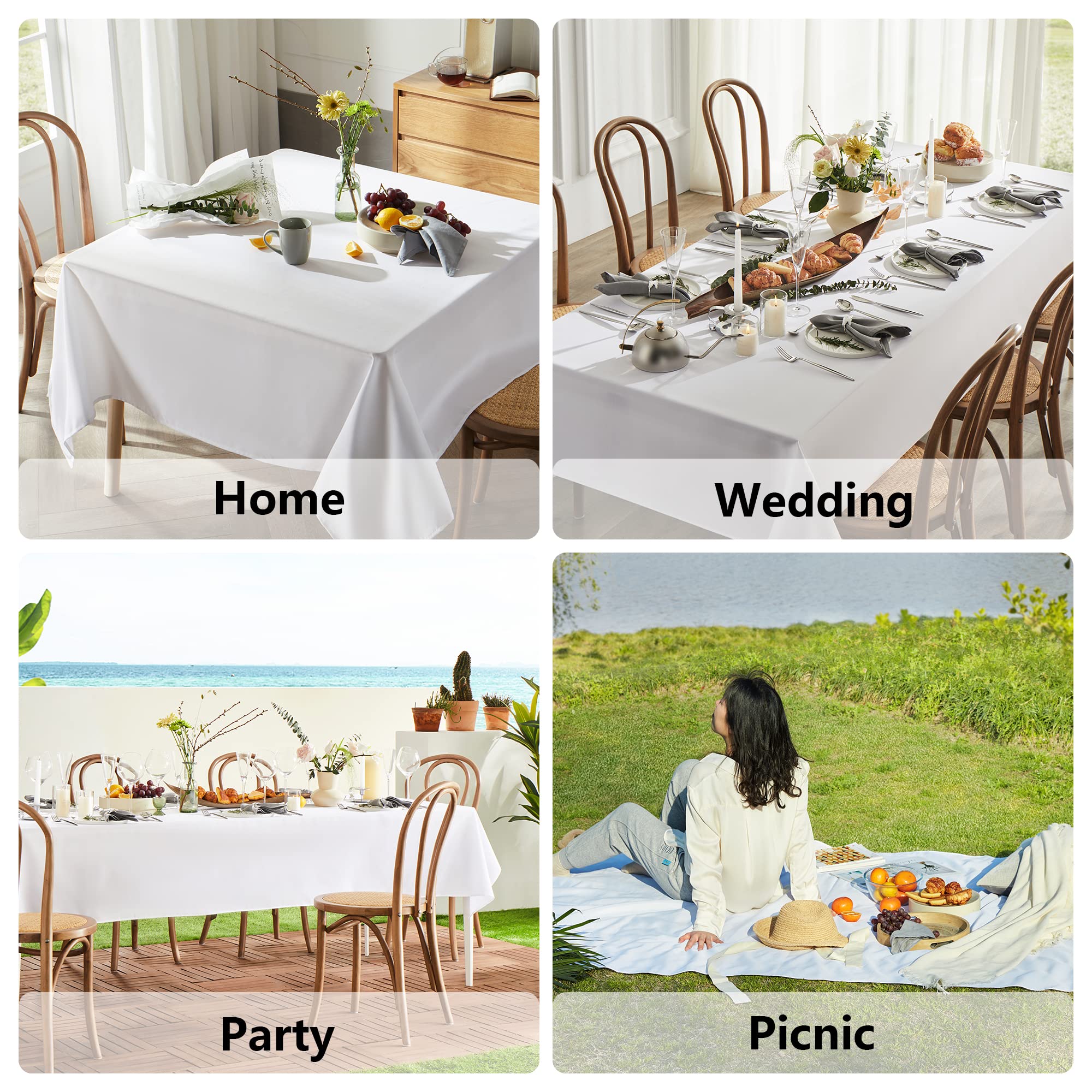 MYSKY HOME 2 Pack White Table Cloths Rectangular 60 x 84 Inch, Nappe de Table Rectangulaire Table Cloth Machine Washable Polyester, Tablecloth Table Cover for Dining Buffet Parties Picnic Weddings