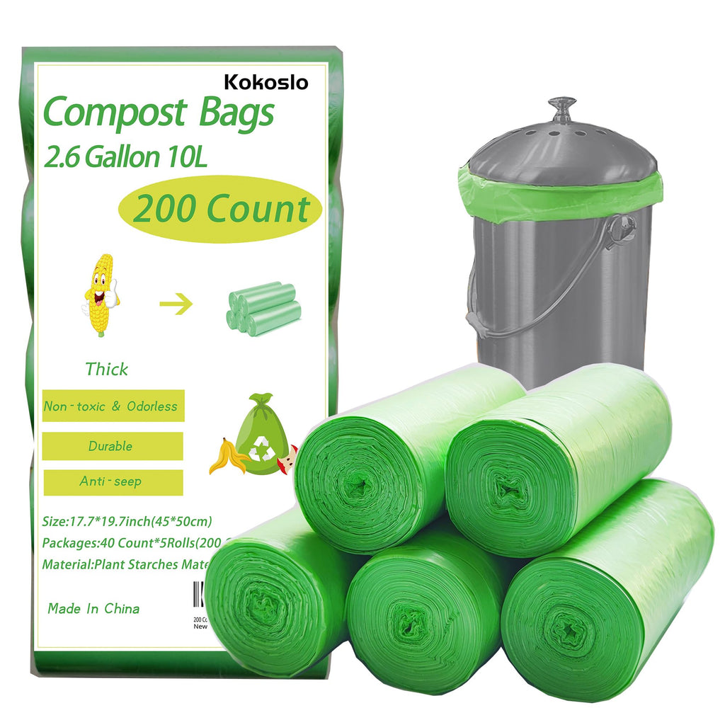 200Counts 2.6Gallon Compost Bags,10L composte bag kitchen,Organic bag,Sacs compost,Small green bin bag,Compostable Liner Bags for Compost Bin,Biodegradable bag for Food Scrap