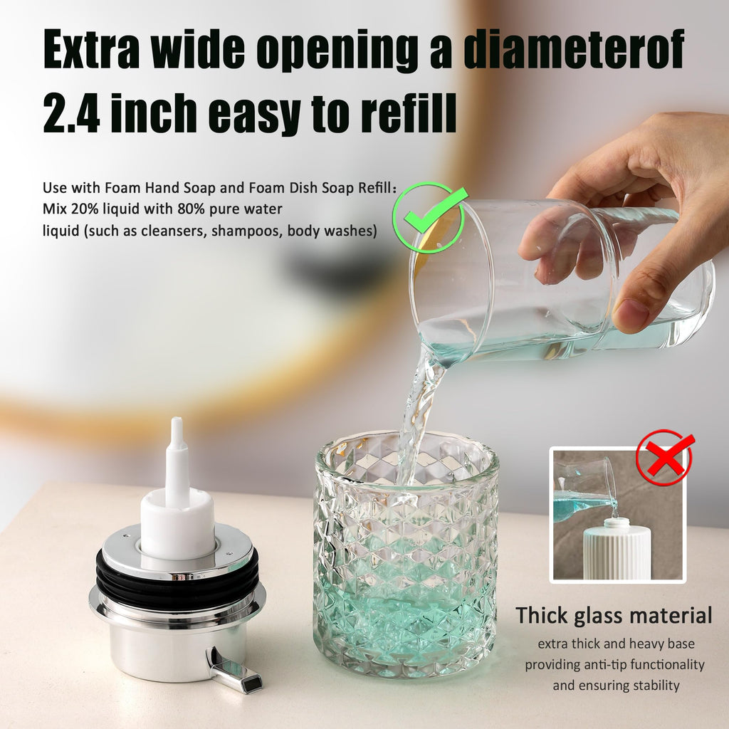 MALACHI Foaming Soap Dispenser，Foaming Hand Soap Dispenser for Bathroom,Refillable Clear Glass Soap Dispenser with Large Pump (2)