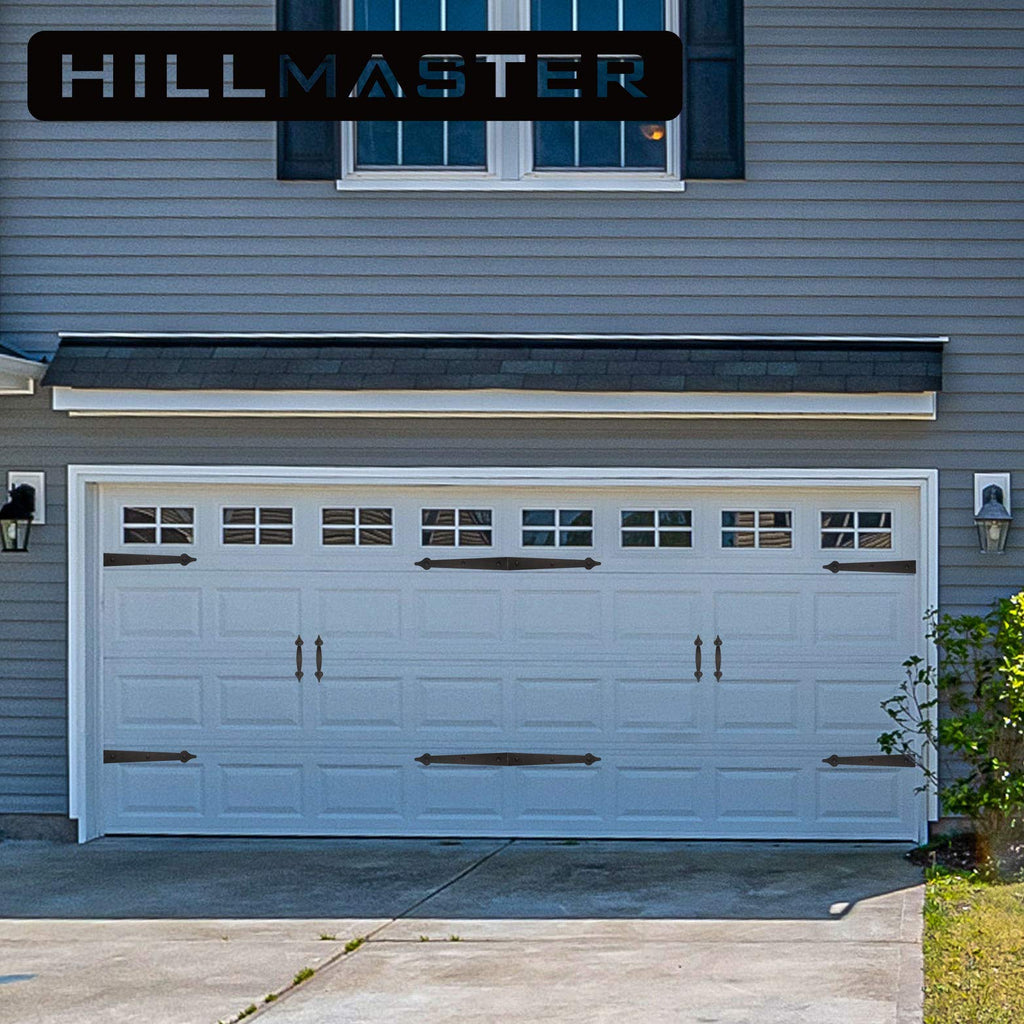 HILLMASTER Decorative Magnetic Garage Door Hinges Hardware, 6 Pieces Garage Door Accents Attractive Curb Appeal Faux Hinges Handles Decor Hardware Kit, Black(4 Hinges+2 Handles)