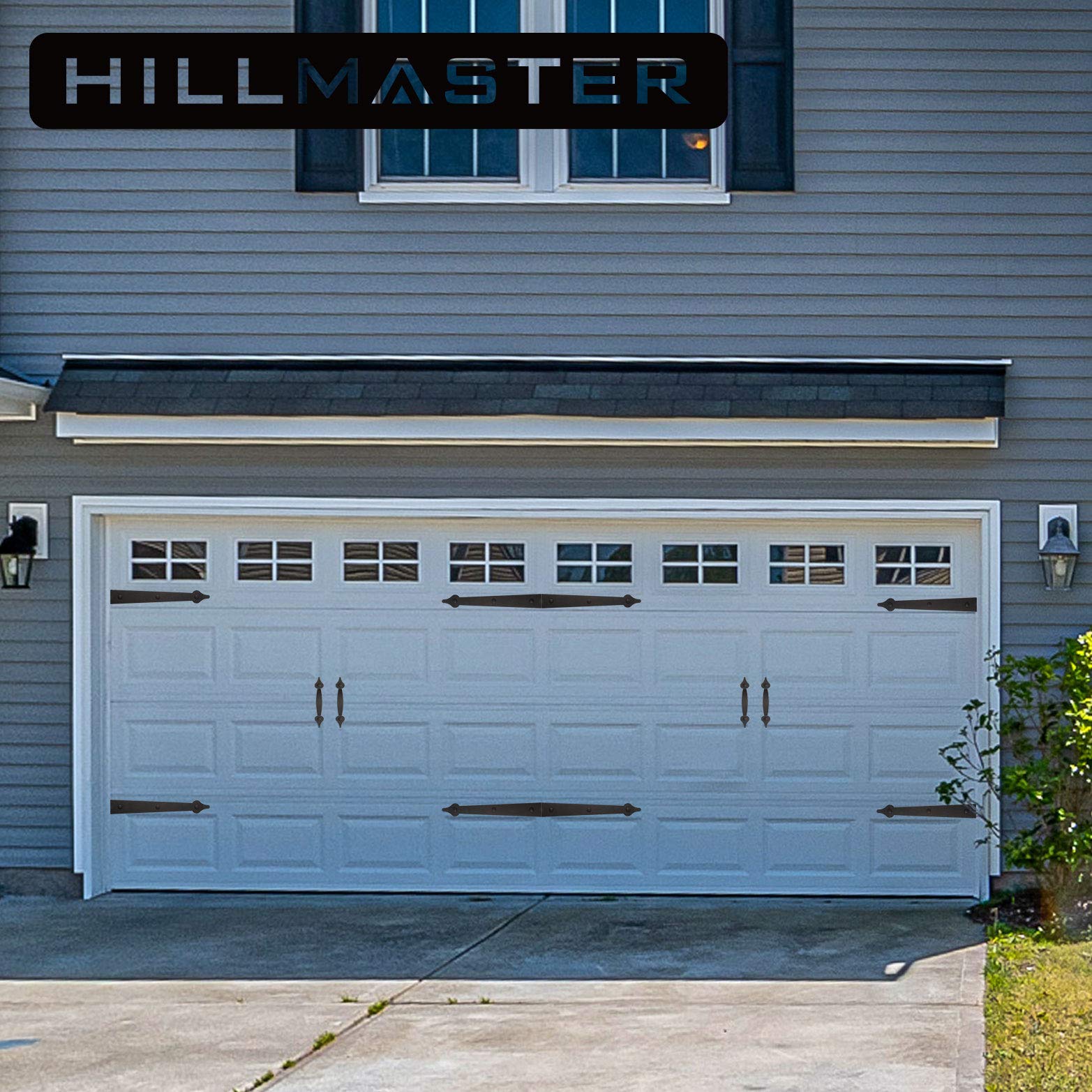 HILLMASTER Decorative Magnetic Garage Door Hinges Hardware, 6 Pieces Garage Door Accents Attractive Curb Appeal Faux Hinges Handles Decor Hardware Kit, Black(4 Hinges+2 Handles)