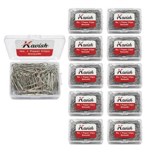 1000 Count Kavish No.1 Paper Clips – 1(10 Boxes x 100) Smooth Steel Wire, Rust-Resistant, 33–35 mm Office Paperclips for Home, School & Workplace