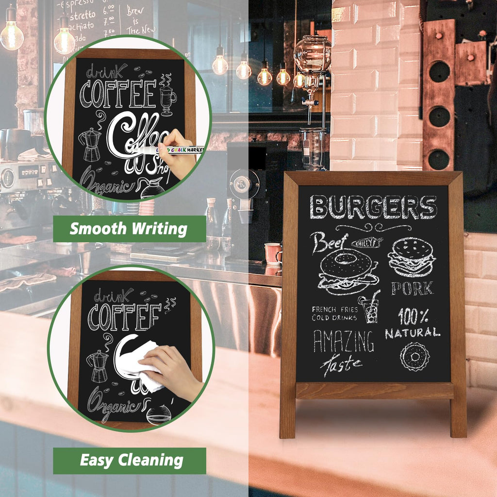 QUEENLINK Magnetic Chalkboard Sign with Stand, 9.5" x 14" Tabletop Wooden Framed Chalk Board, Small Desktop Menu Board for Kitchen Vintage Wedding（Brown）