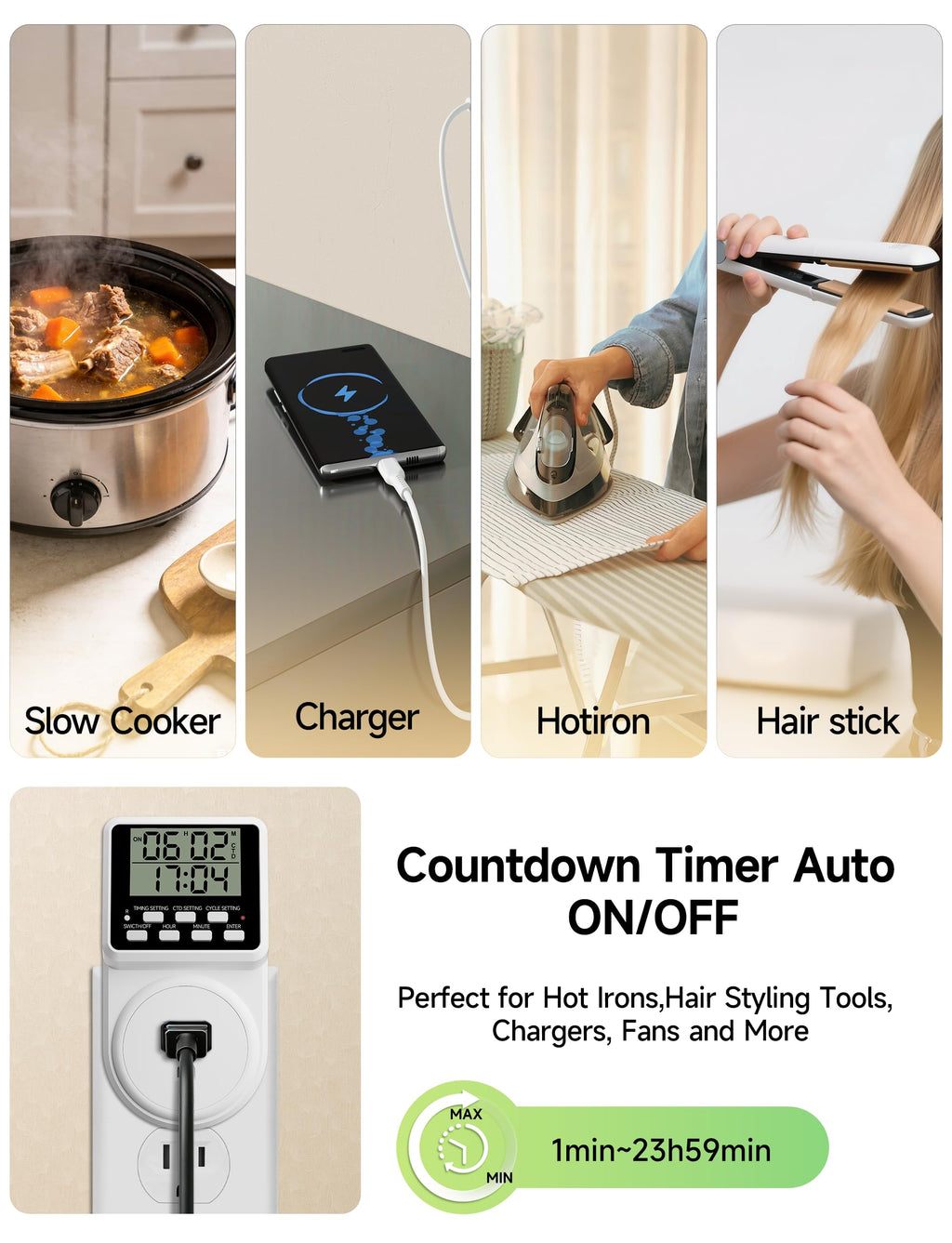 Techbee Digital Programmable Outlet Timer Plug Indoor Short Period Repeat Cycle Timer Switch with 24 Hour Countdown Delay ON/Off for Electrical Power (120V, 15A)