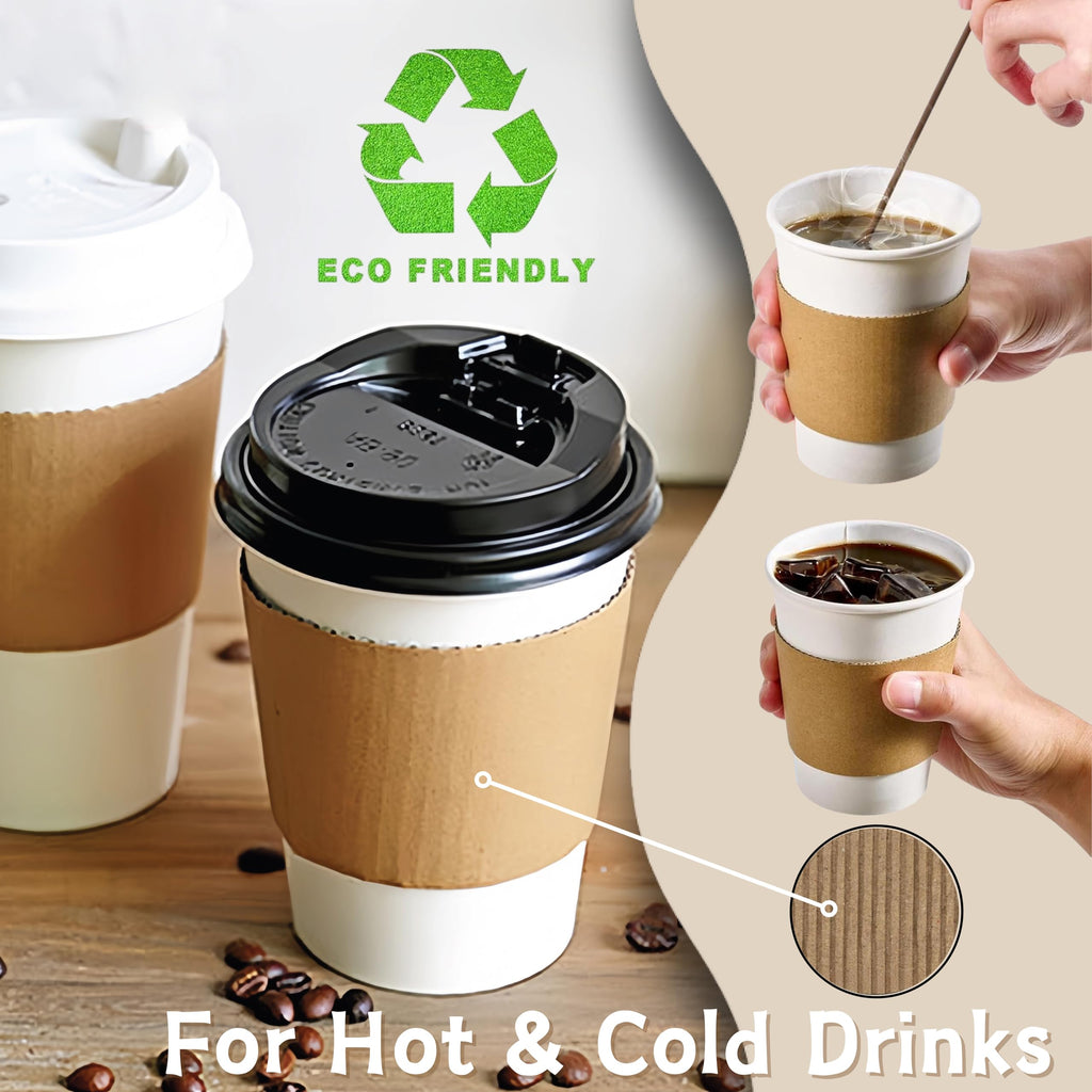 250 Pack Coffee Cup Sleeves, Hot Cup Sleeves Fit 12oz, 16oz, 20oz, 22oz & 24oz Cups, Corrugated Coffee Sleeves Disposable for Hor & Cold Drinks