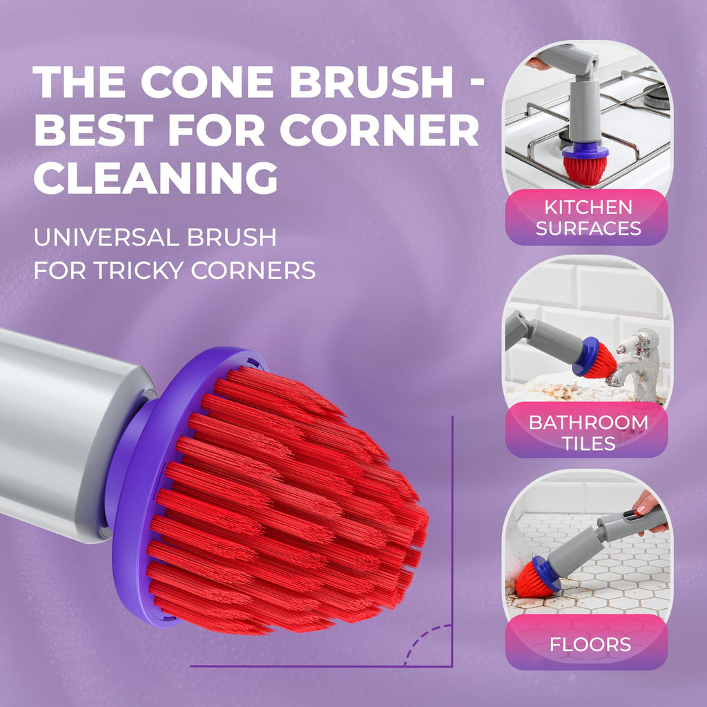 Synoshi PRO Cone Brush Heads Set (2 Units) for Electric Spin Scrubber Bathroom & Shower Cleaning Brush Universal Cleaning for Kitchen, Floors