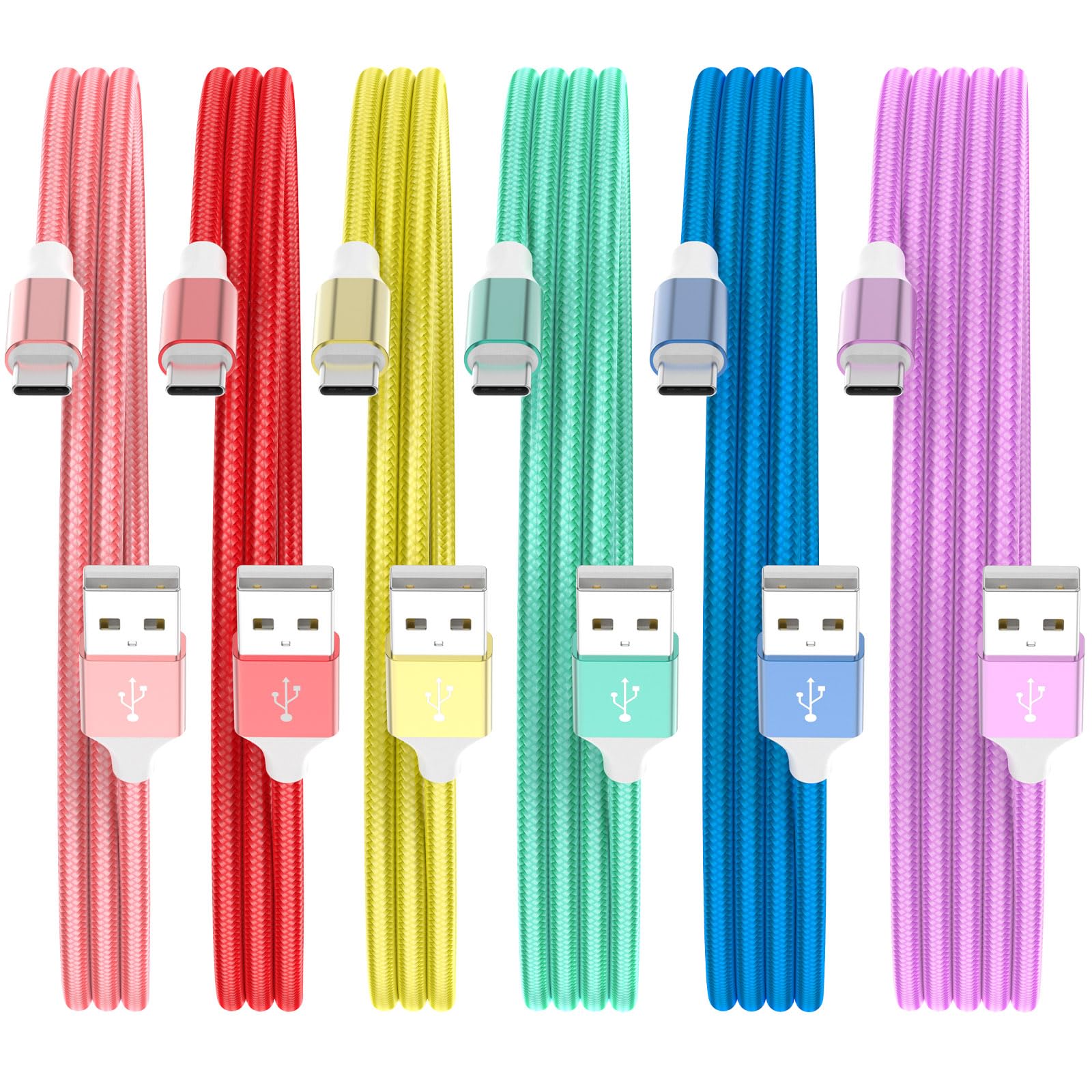 USB C Charger Cable, 6-Pack 3/3/6/6/6/10FT 3.1A Type C Charger Fast Charging Braided USB A to USB C Cable for iPhone 17/16/15 Pro Max, Samsung S23 S22 S21, Pixel 6/7/8, Huawei, PS5, Switch