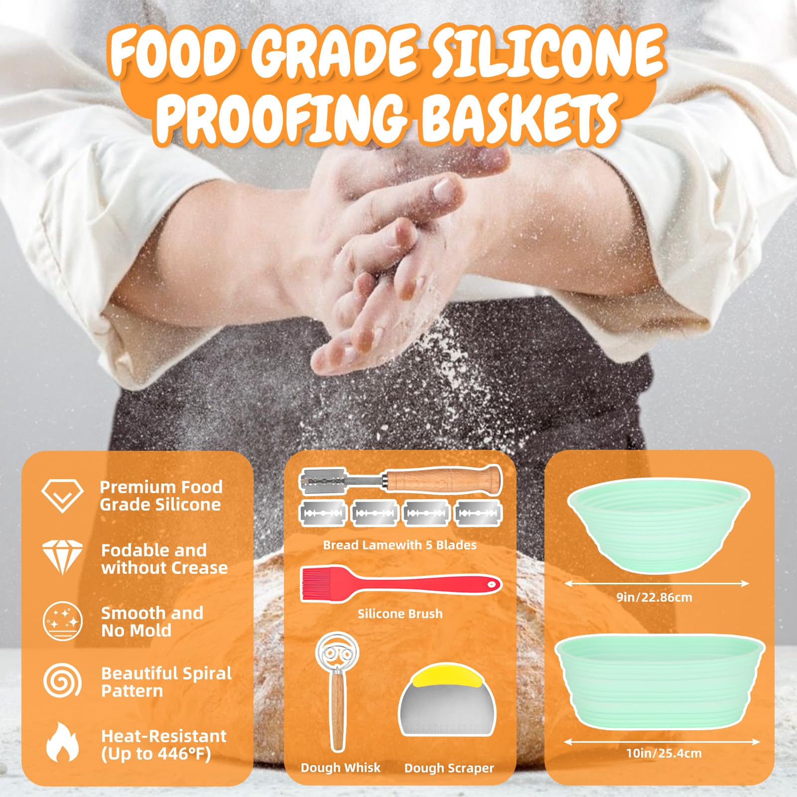 Complete Sourdough Bread Starter Kit with 35OZ Jar, All-in-One Sourdough Starter Kit, 2 Silicone Proofing Baskets, Non-Stick Baking Mat & 15-Piece Baking Tools Set - Includes Dough Scraper, Lid & More