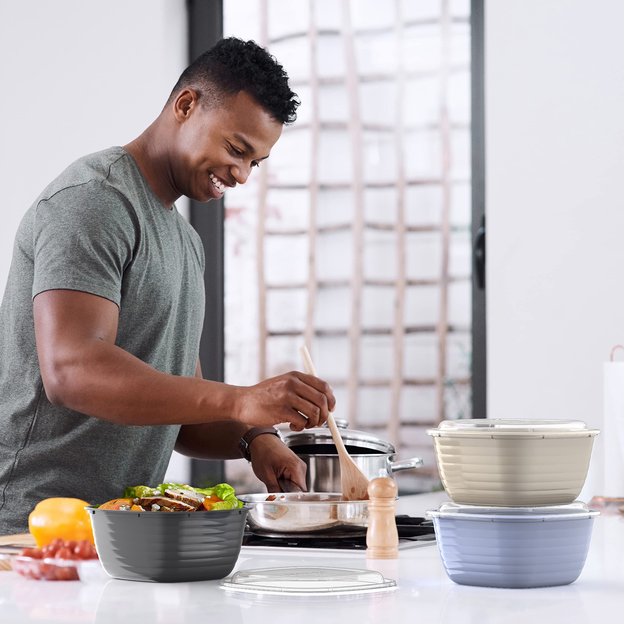 Bentgo Prep - 1-Compartment Bowls with Custom Fit Lids - Reusable, Microwaveable, Durable, PFAS & BPA-Free, Freezer and Dishwasher Safe Meal Prep Food Storage - 10 Bowls & 10 Lids (Graphite)